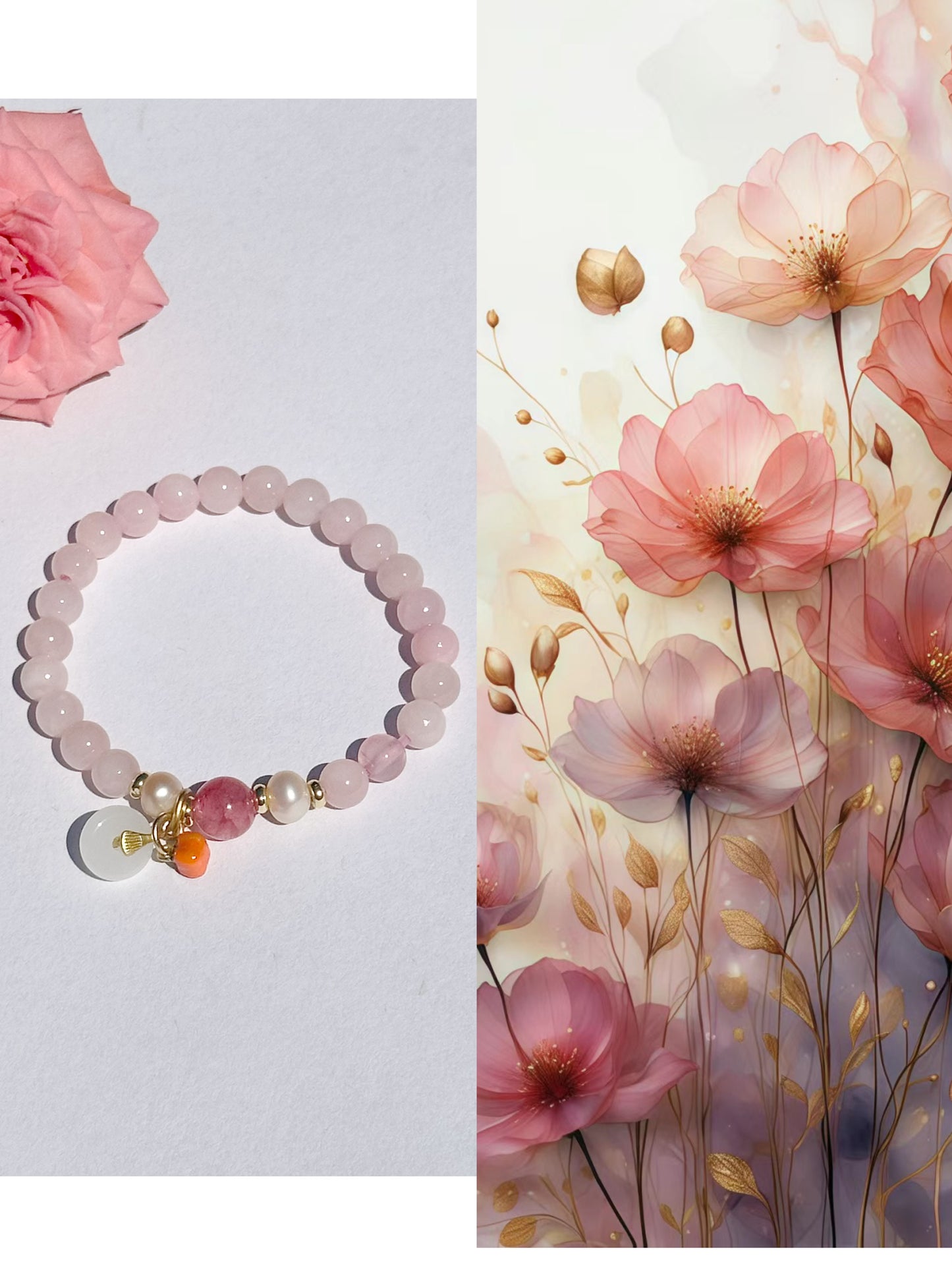 6mm Pink Jade Elastic stretches for a secure, easy fit Handmade Bracelet, Women bracelet