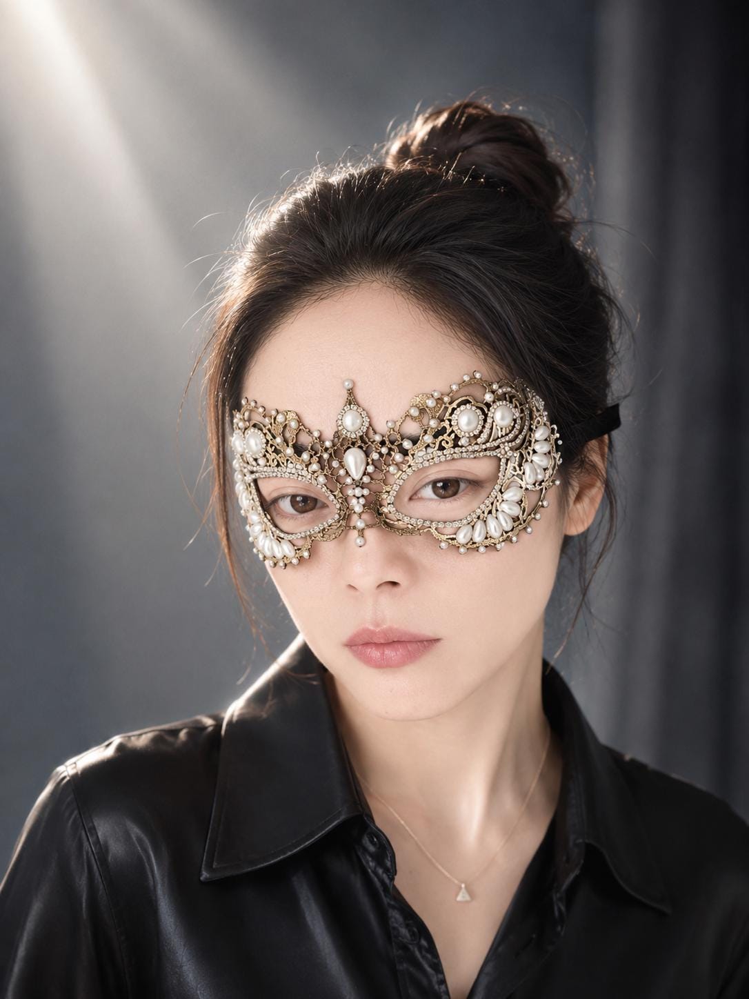 Copper and Black color Lace Masquerade Mask, Embroidered Party Mask with white Resin beads and rhinestone, party mask