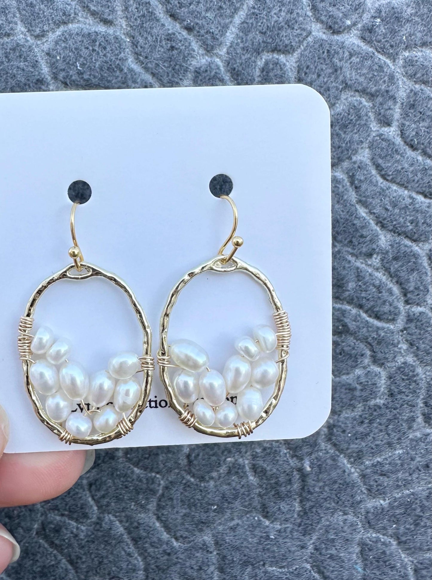 Handmade Earrings with 4mm X 5mm Freshwater Pearl with 21.5mm X 30mm gold plated