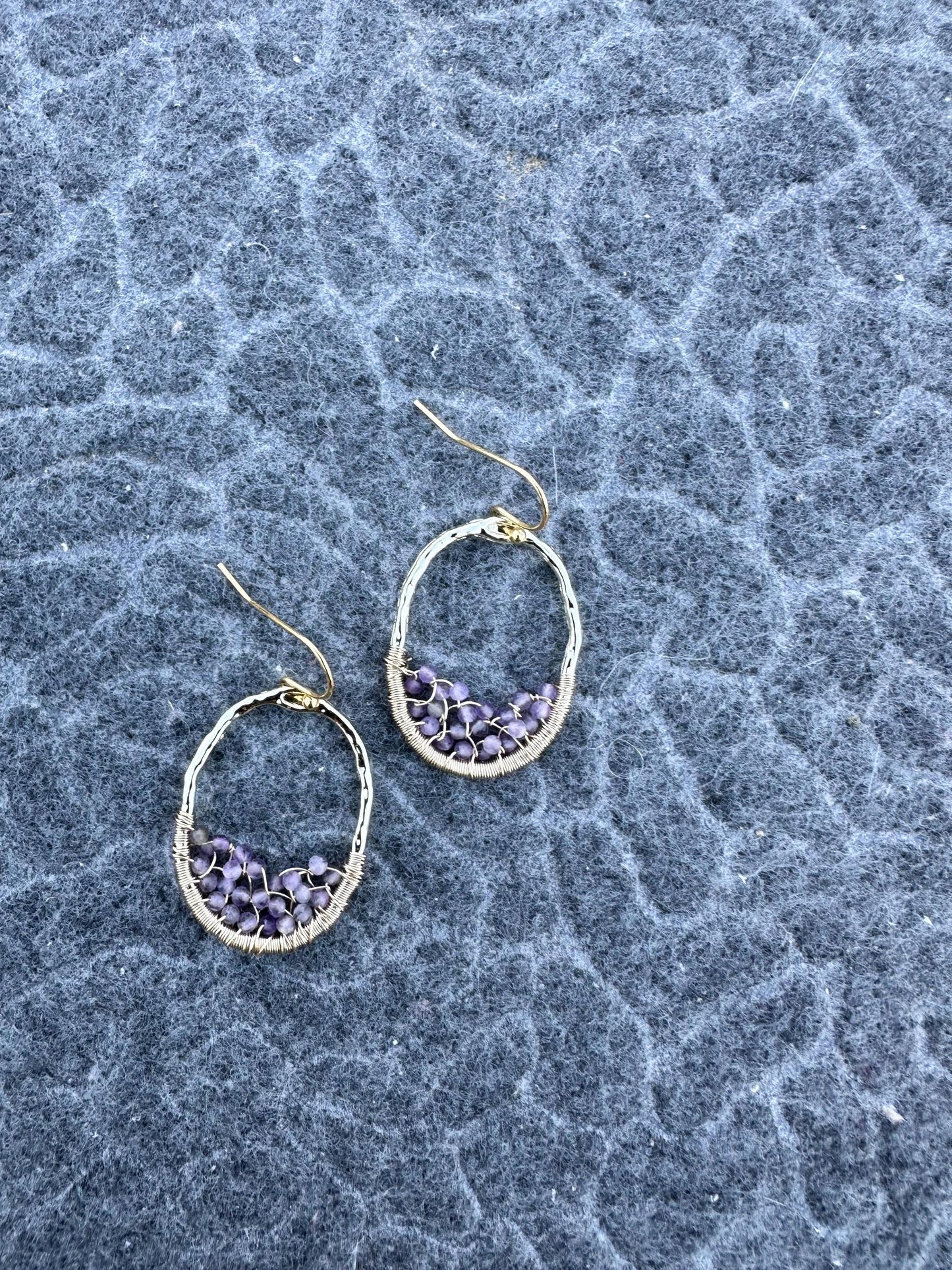 Handmade Earrings with 2mm Amethyst with 21.5mm X 30mm gold plated