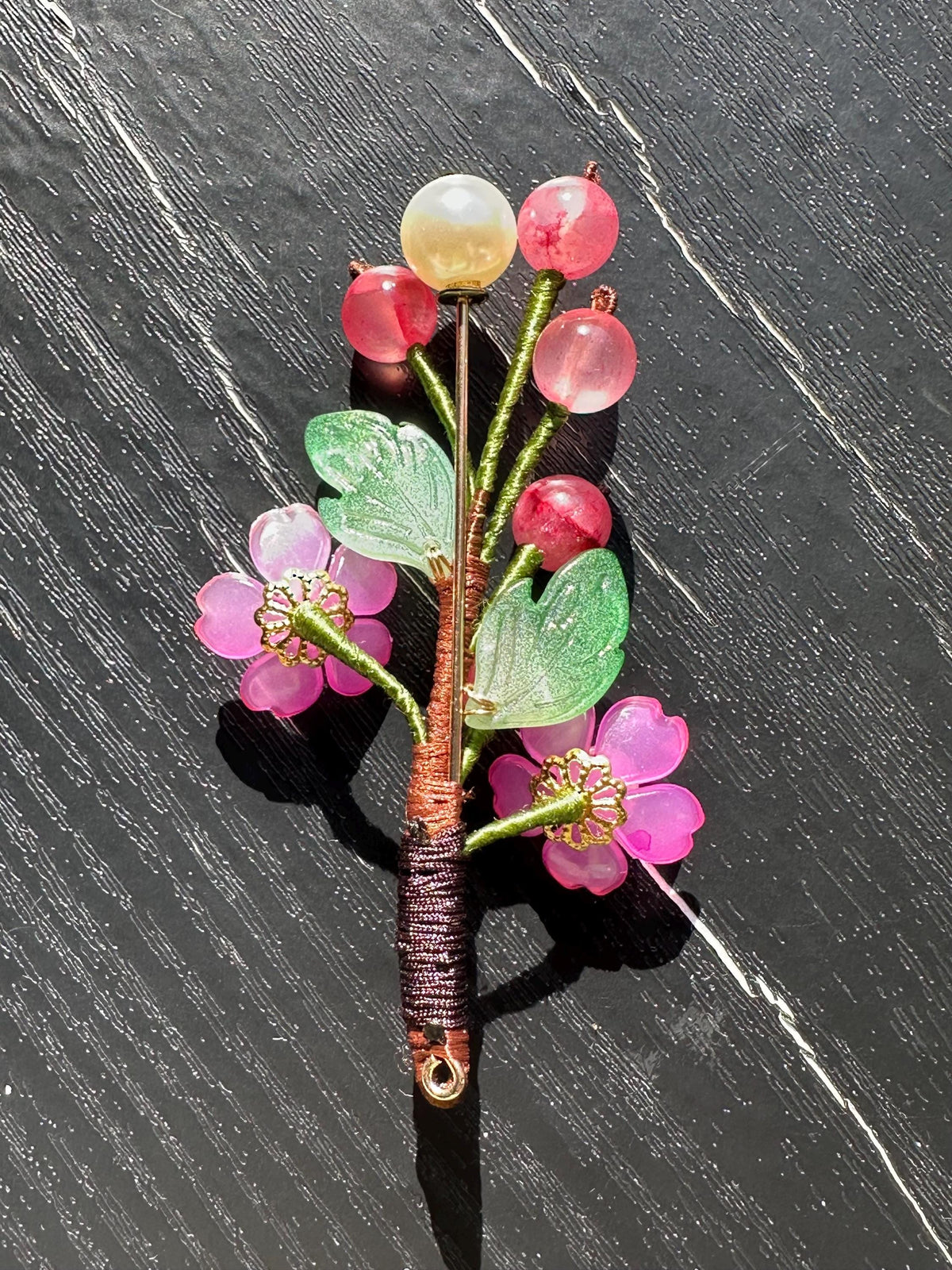 Handmade Flower Brooch,Elegant Floral Pin, Cherry Blossom Jewelry,Gift for Her, Artisan Statement Brooch
