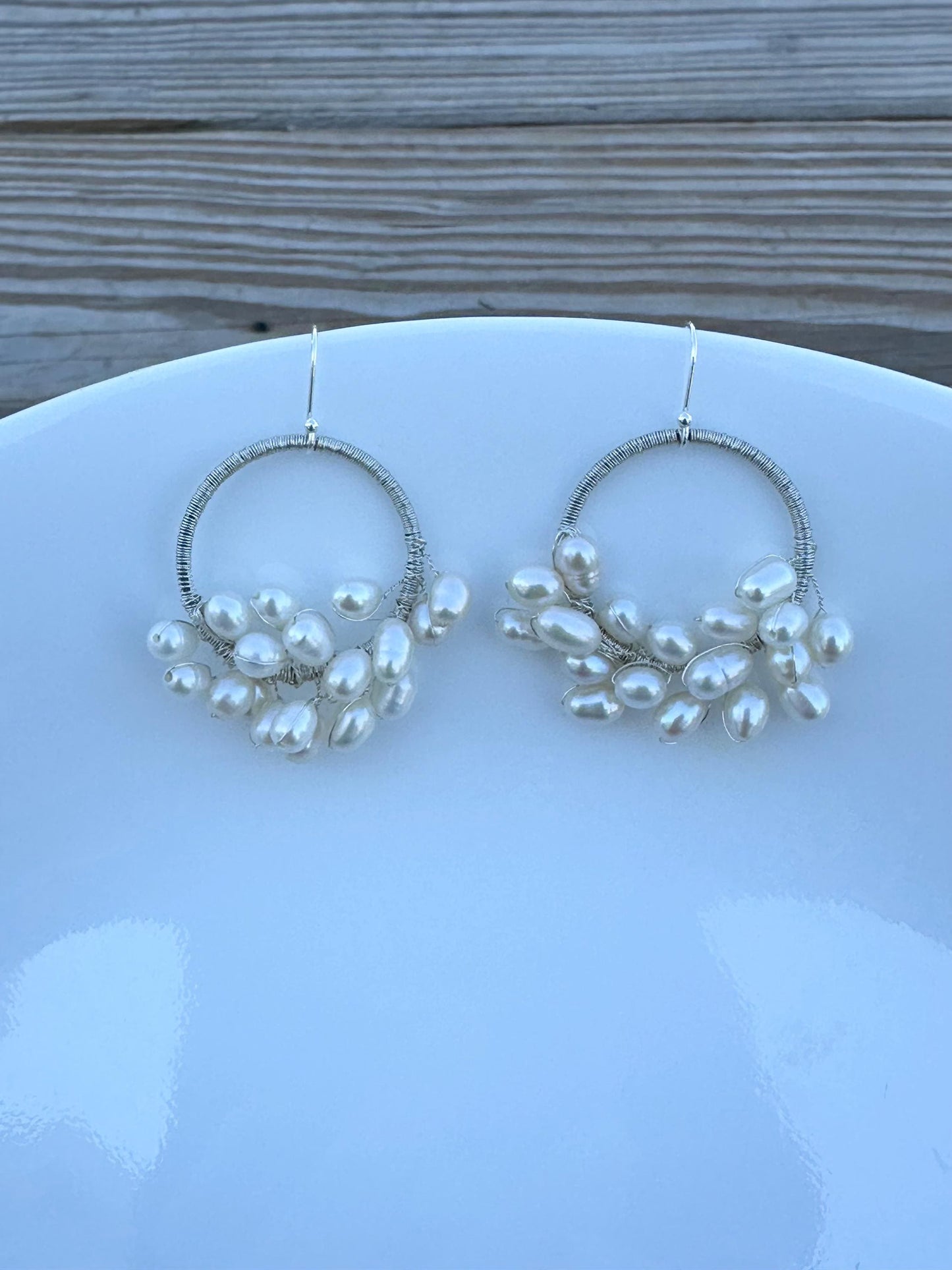 Handmade Earrings with 4mm X 5mm Freshwater Pearl with 21.5mm X 30mm gold plated