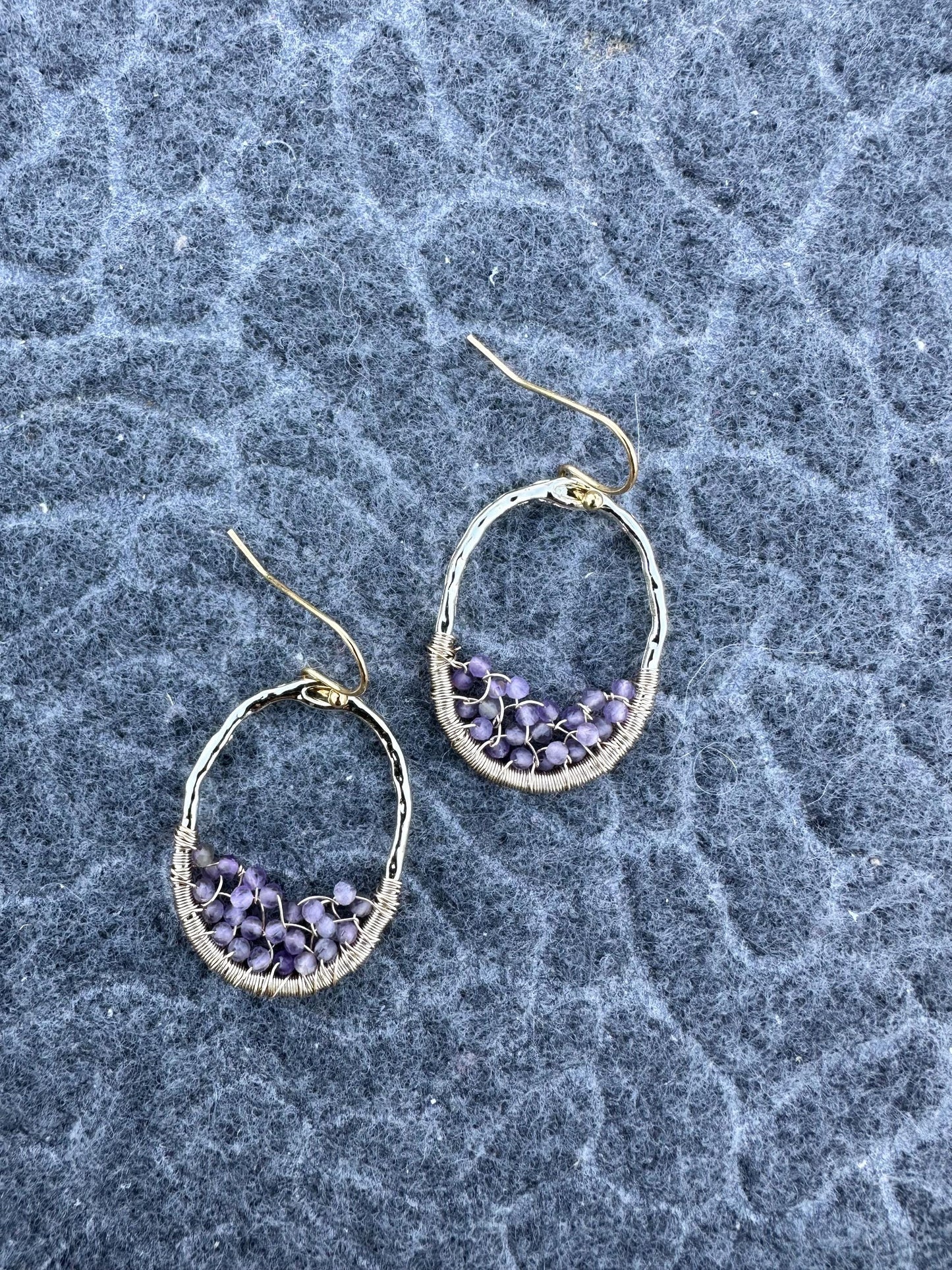 Handmade Earrings with 2mm Amethyst with 21.5mm X 30mm gold plated