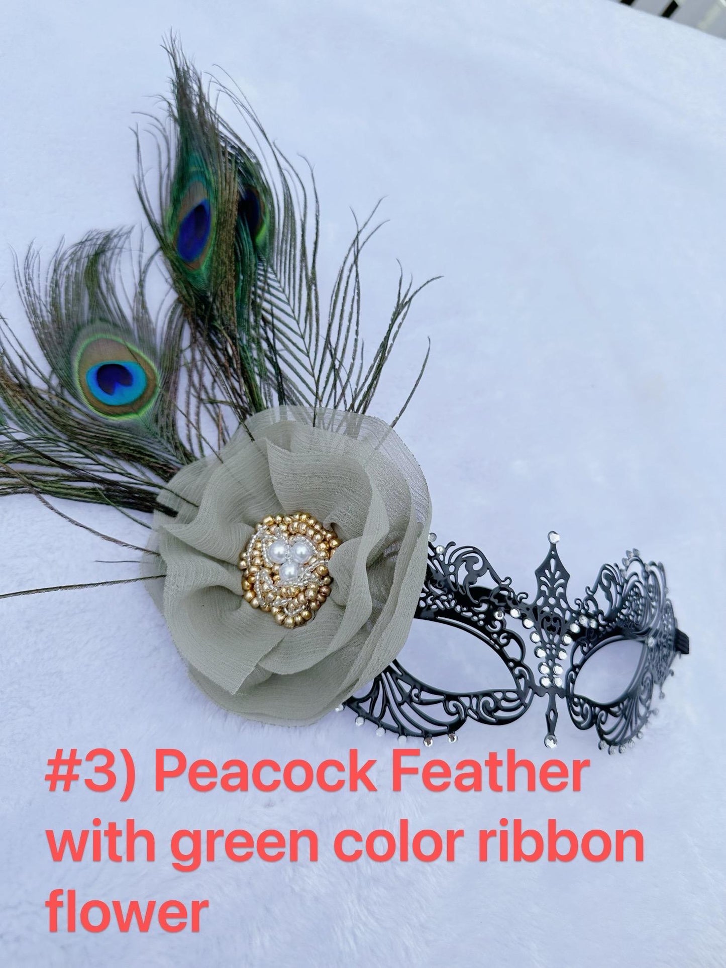 Handmade special design with Ostrich Feathers Masquerade Mask, Metal Mask Shiny Rhinestone Venetian Party Evening Prom Ball Mask