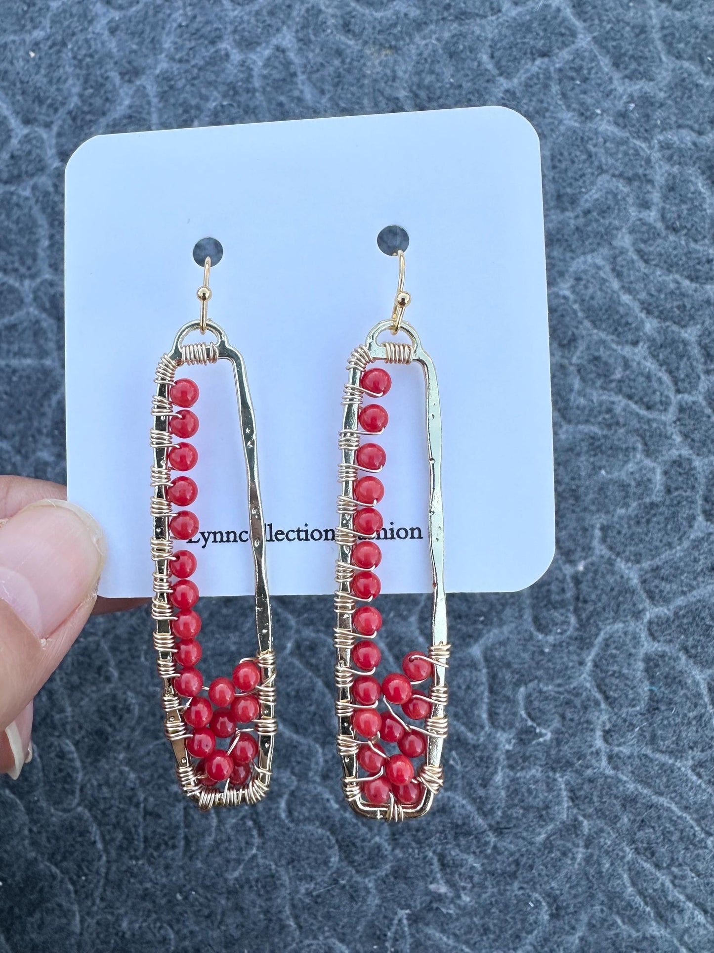 Handmade Earrings with 3mm Red Coral with gold plated 2.38inches length
