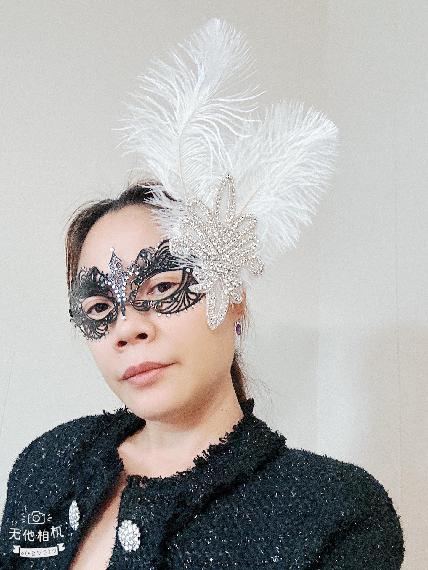 Handmade special design with Ostrich Feathers Masquerade Mask, Metal Mask Shiny Rhinestone Venetian Party Evening Prom Ball Mask