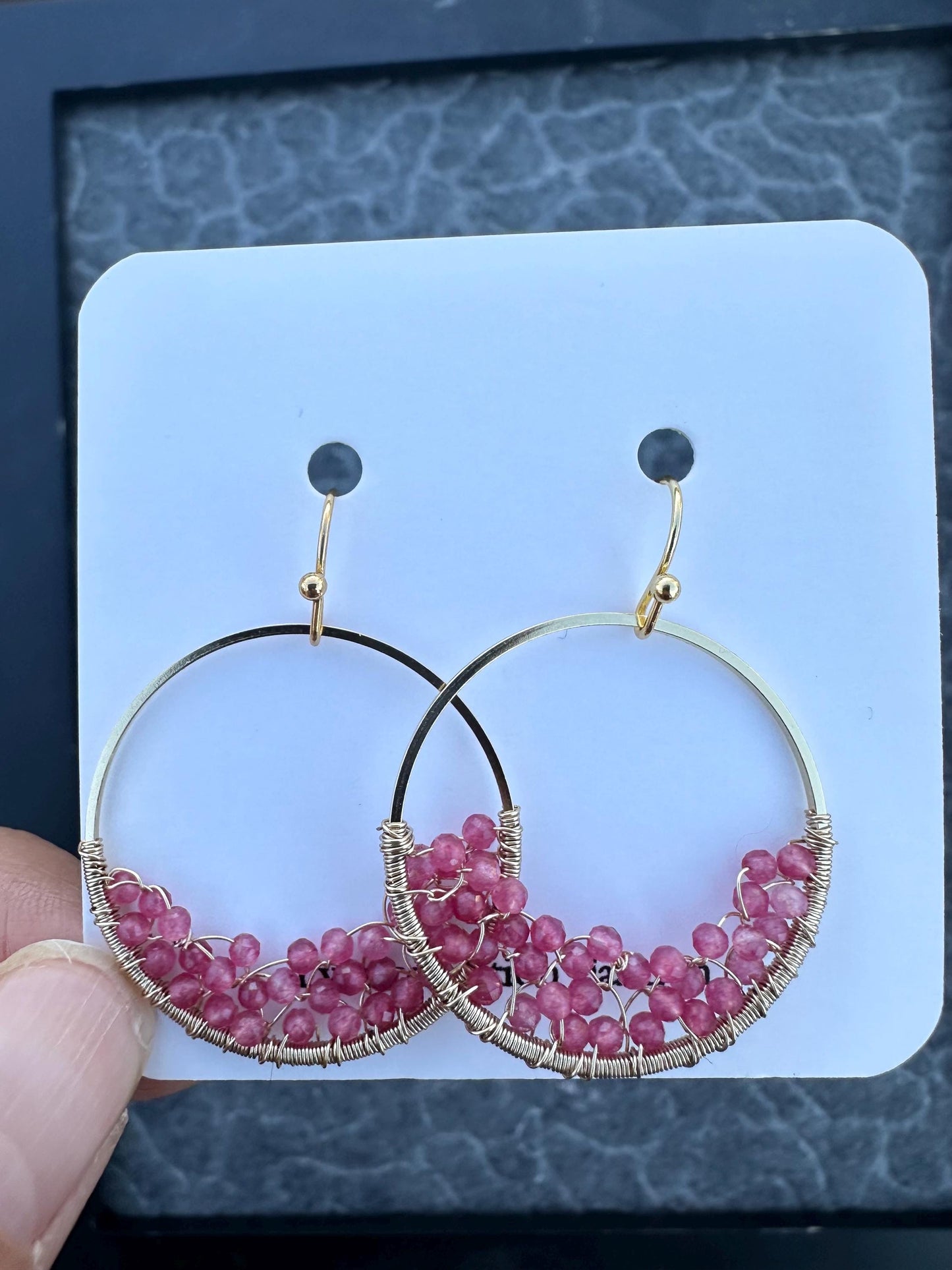 Handmade Earrings with 2mm Ruby with 25mm gold plated ring and 18k gold plated hooks