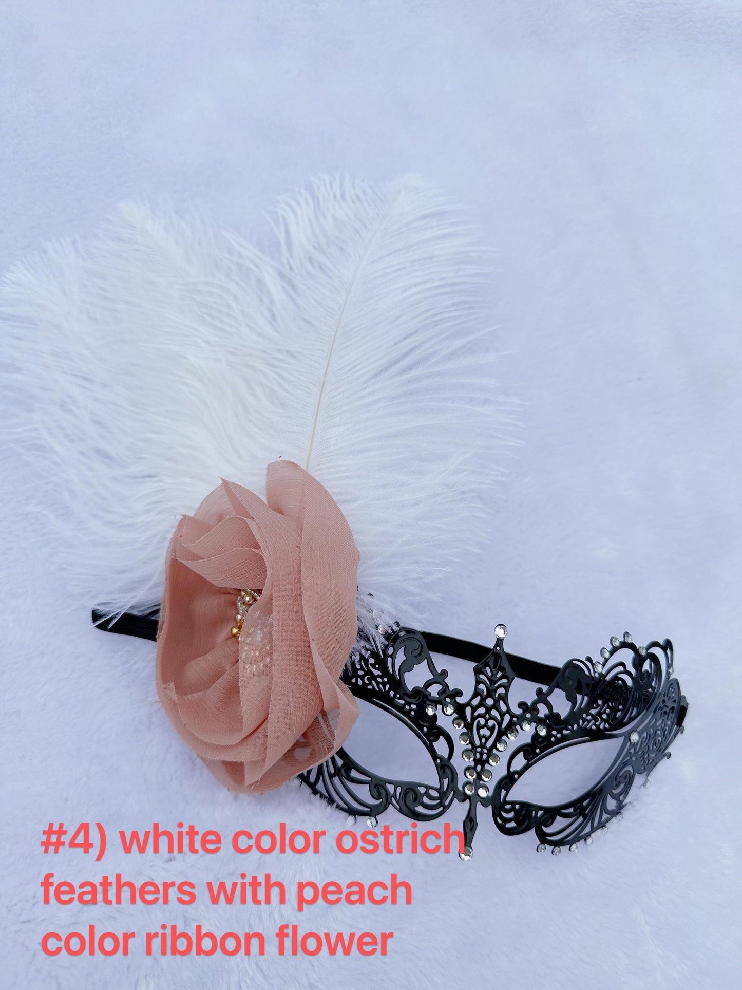 Handmade special design with Ostrich Feathers Masquerade Mask, Metal Mask Shiny Rhinestone Venetian Party Evening Prom Ball Mask