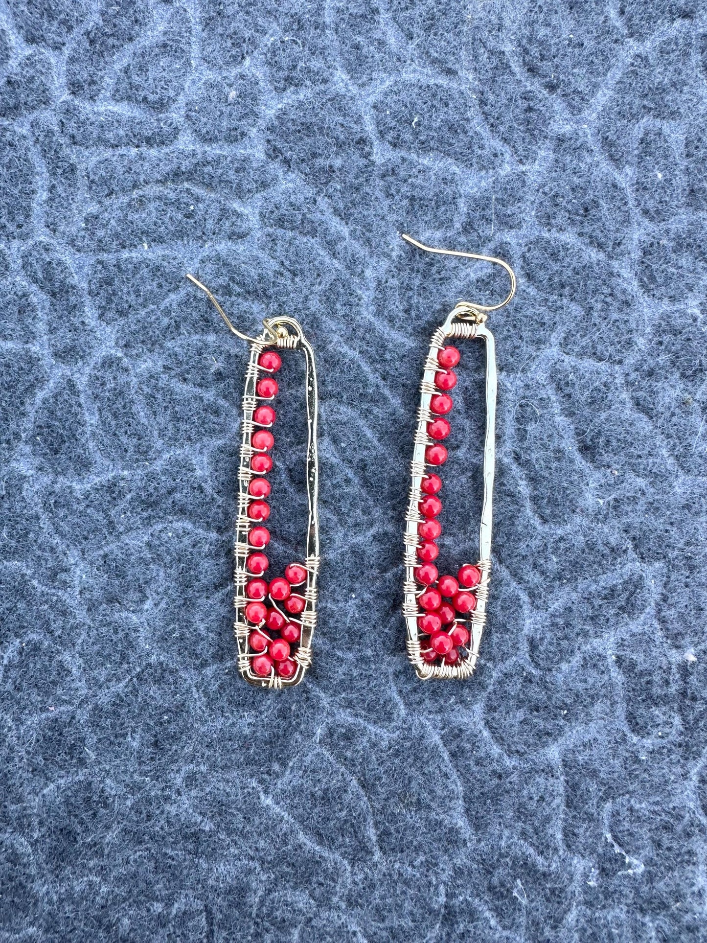 Handmade Earrings with 3mm Red Coral with gold plated 2.38inches length