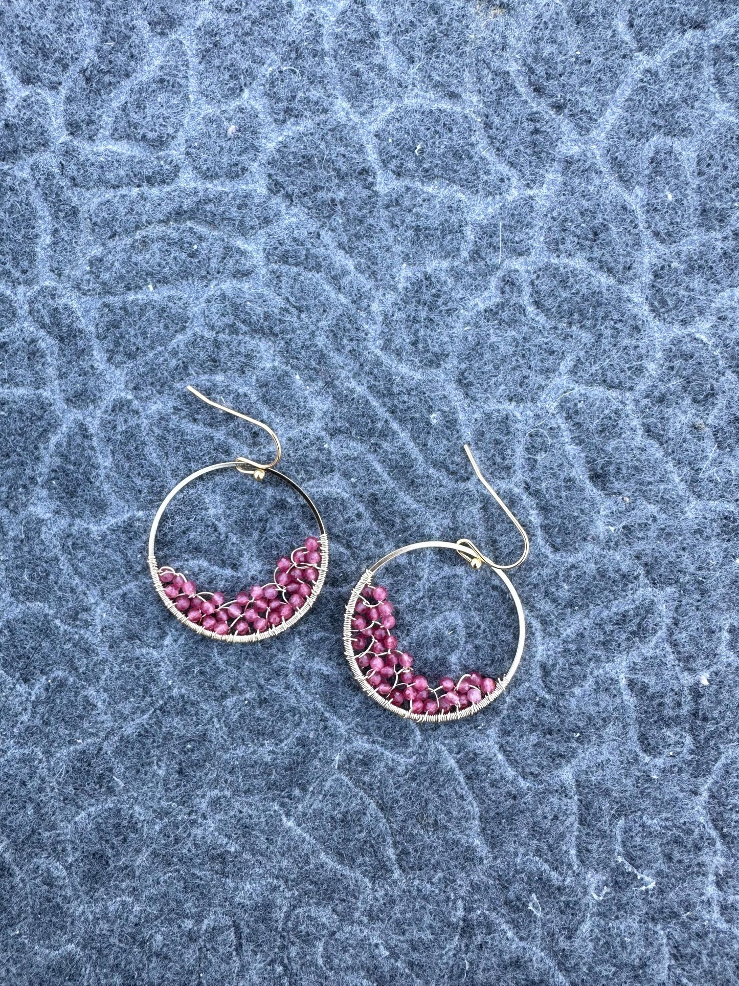 Handmade Earrings with 2mm Ruby with 25mm gold plated ring and 18k gold plated hooks