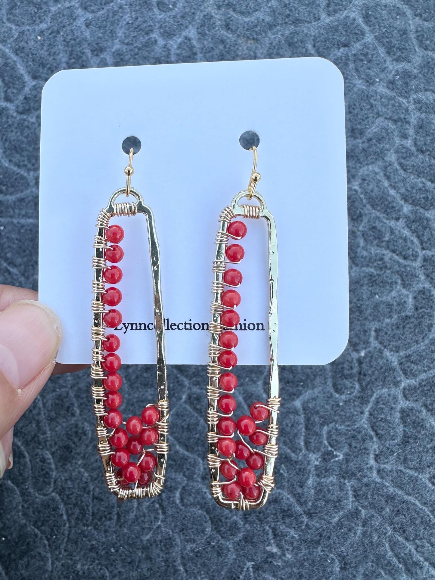 Handmade Earrings with 3mm Red Coral with gold plated 2.38inches length