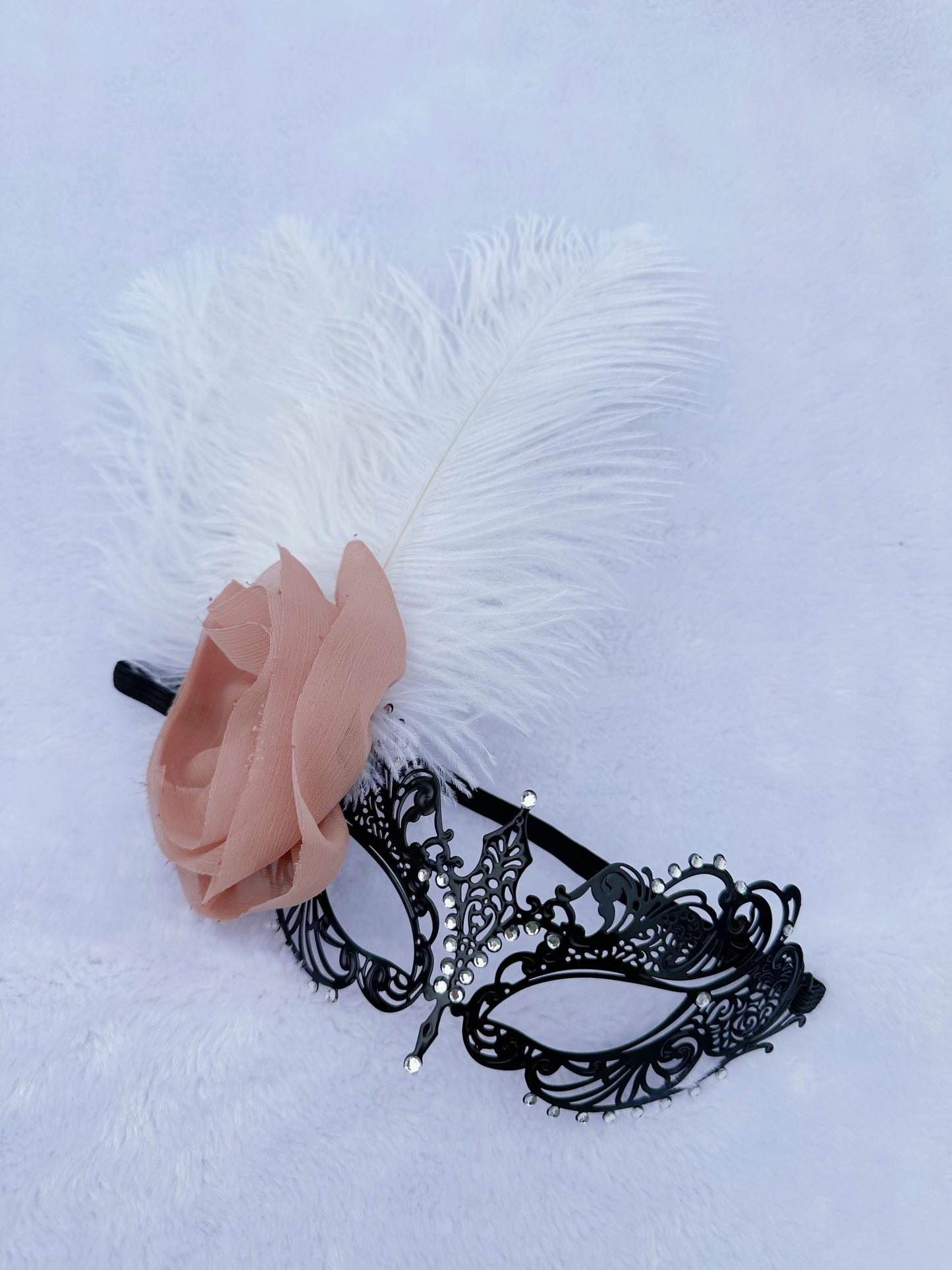 Handmade special design with Ostrich Feathers Masquerade Mask, Metal Mask Shiny Rhinestone Venetian Party Evening Prom Ball Mask