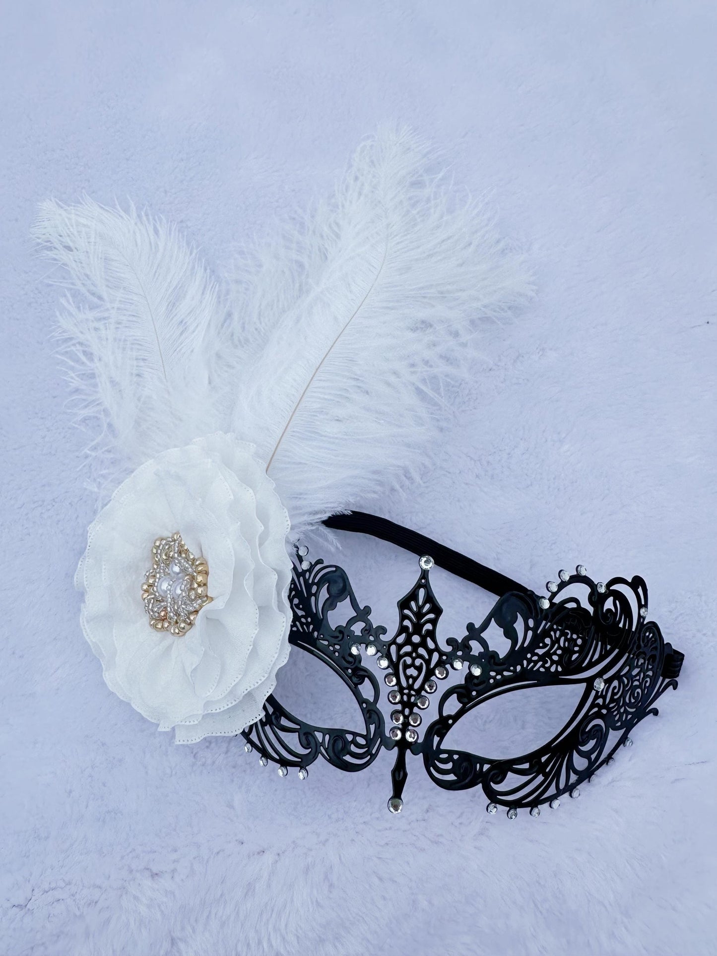 Handmade special design with Ostrich Feathers Masquerade Mask, Metal Mask Shiny Rhinestone Venetian Party Evening Prom Ball Mask