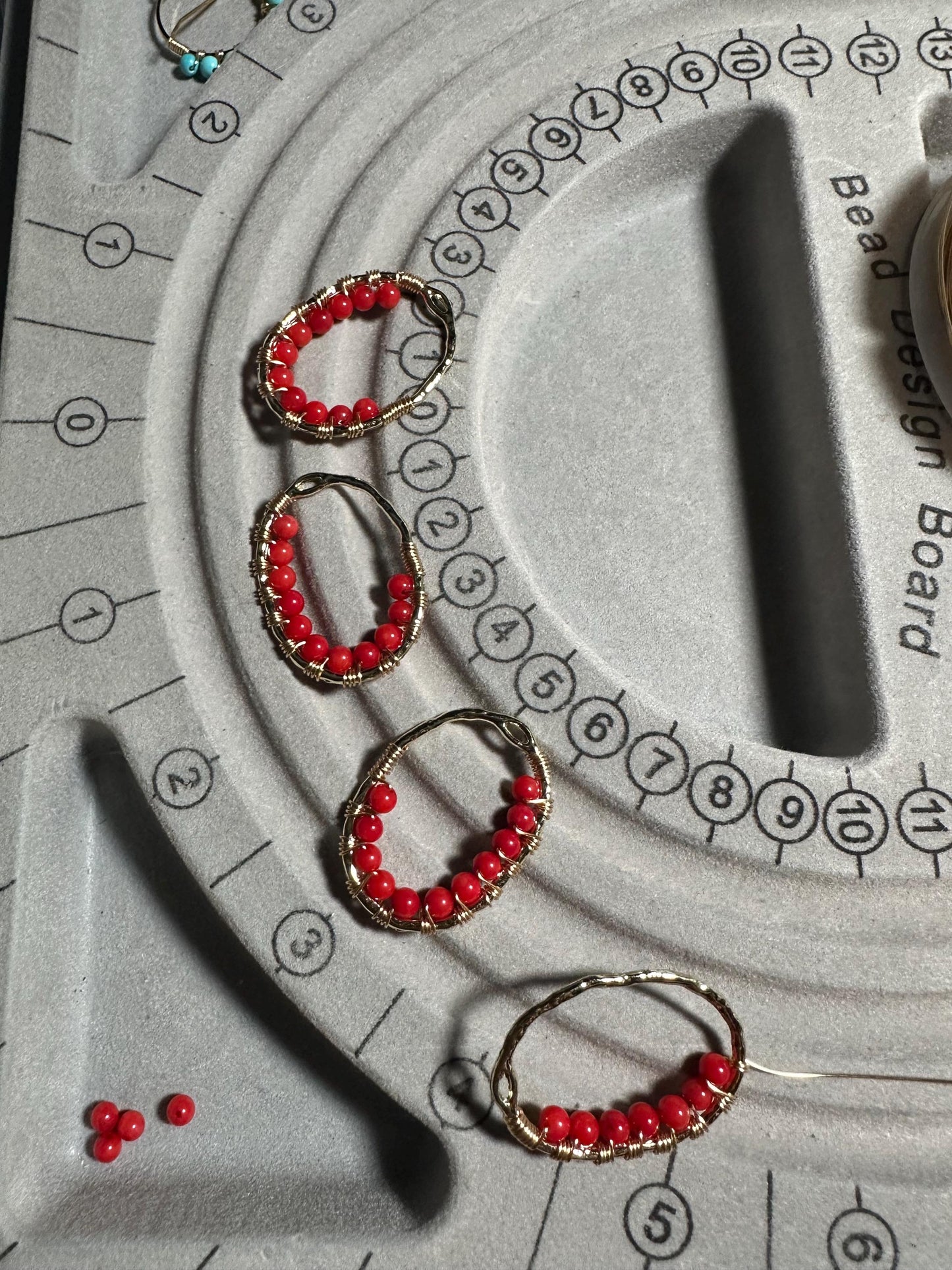Handmade Earrings with 3mm Red Coral and 2mm Ruby with 1” length X3/4” wide gold plated and 18k gold plated hooks