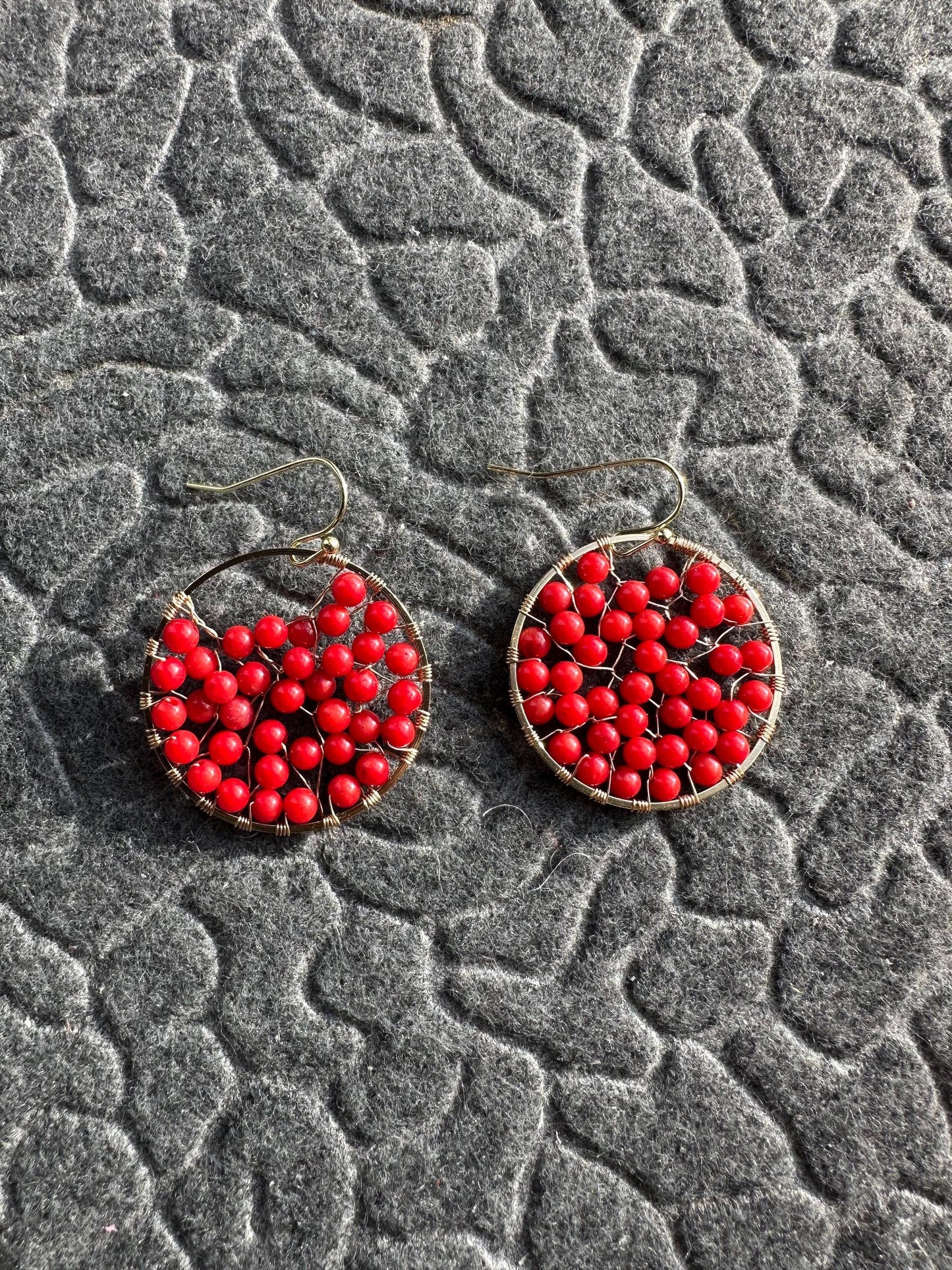 Handmade wire wrapping with coral gemstone with gold plated