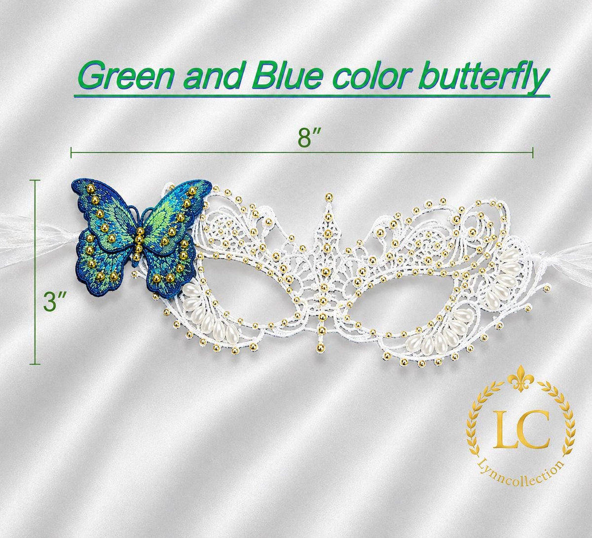 Embroidery butterfly Masquerade Mask, Women's Masquerade Mask, white Mask With gold resin beads and Butterflies,Masquerade Ball Mask