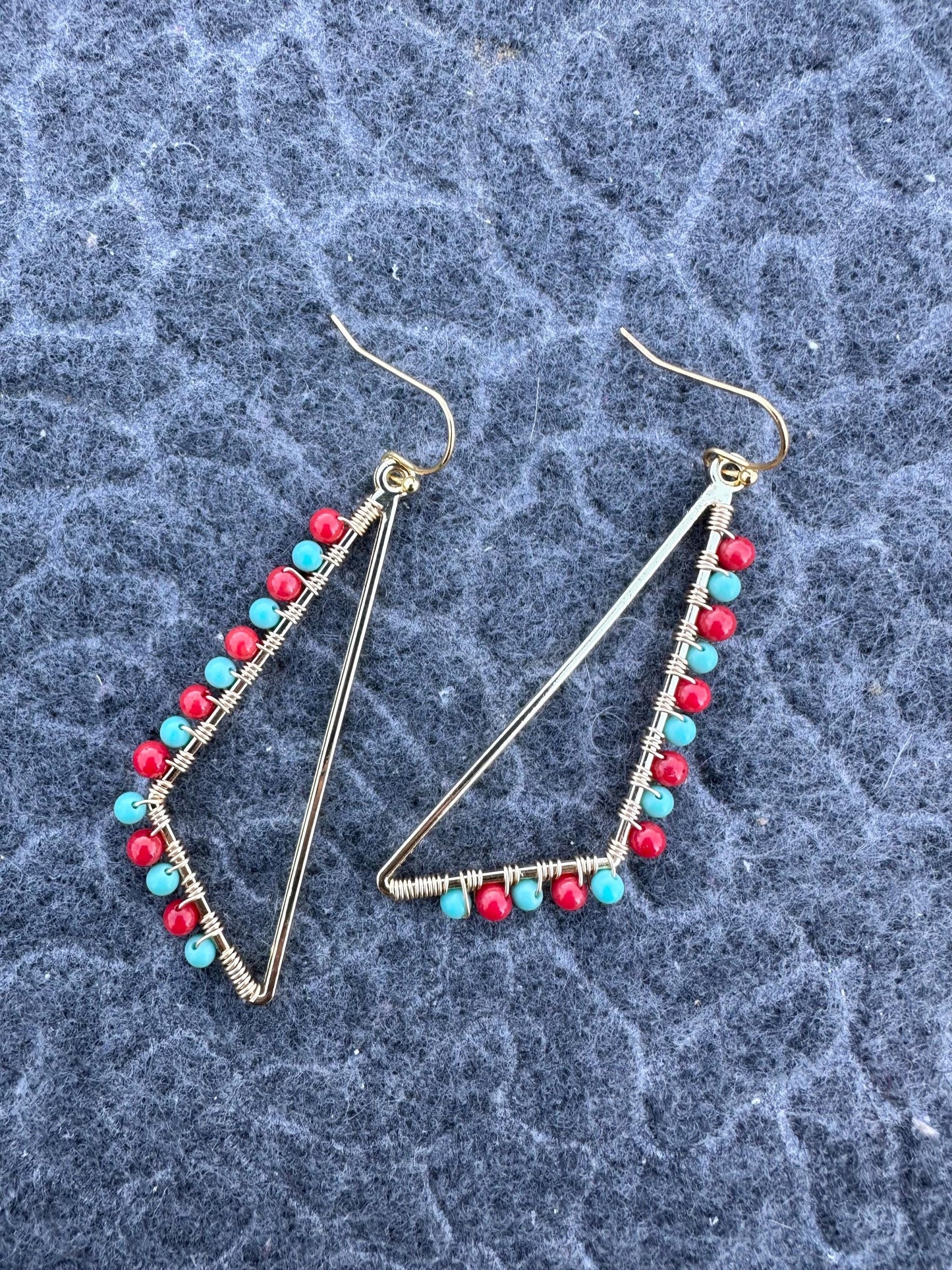 Handmade Earrings with 3mm Red Coral and 3mm turquoise with gold plated