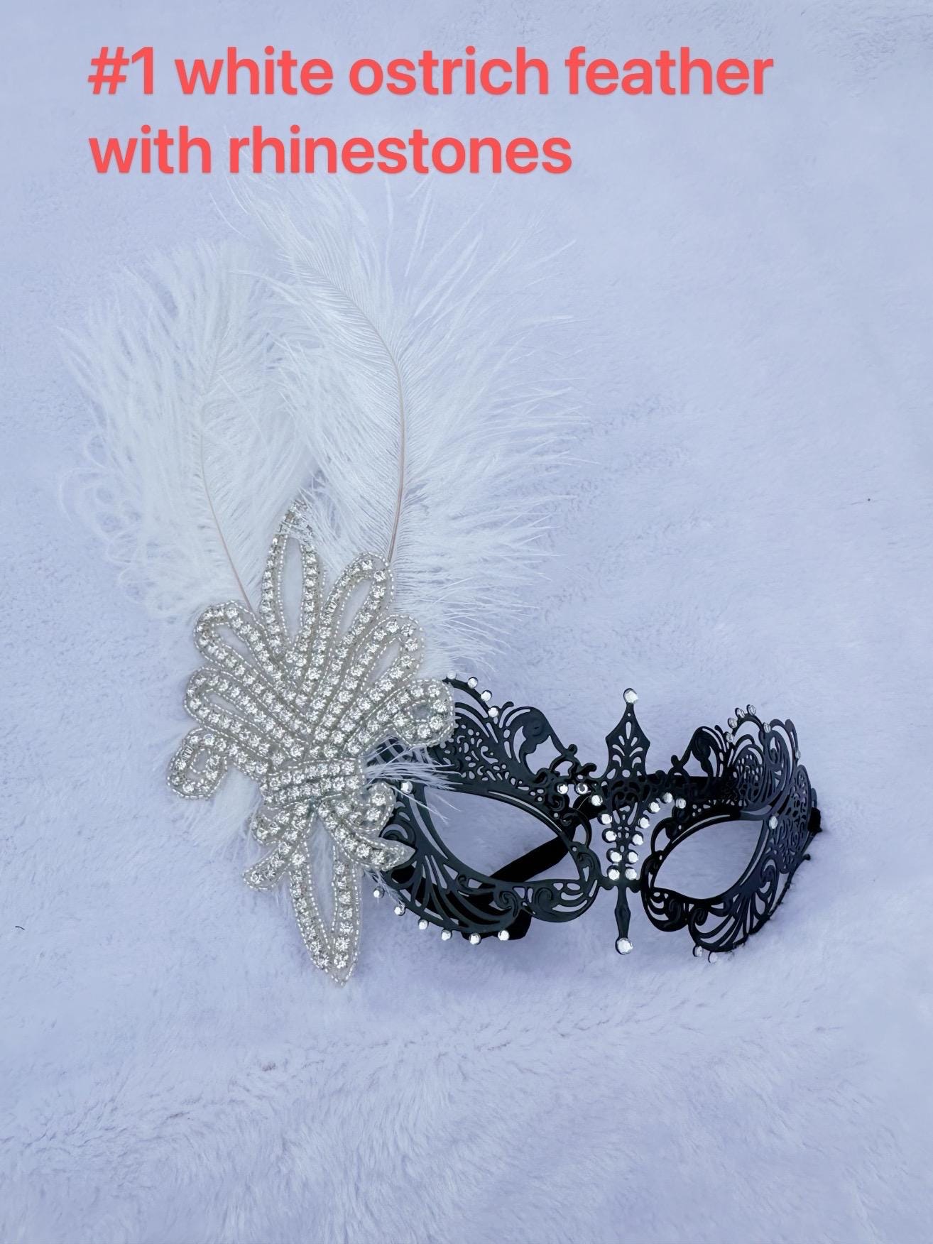 Handmade special design with Ostrich Feathers Masquerade Mask, Metal Mask Shiny Rhinestone Venetian Party Evening Prom Ball Mask