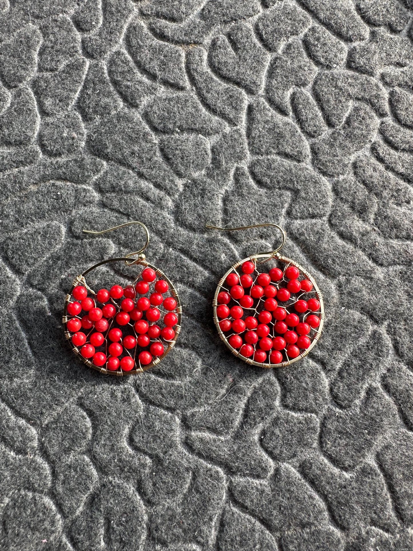 Handmade wire wrapping with coral gemstone with gold plated