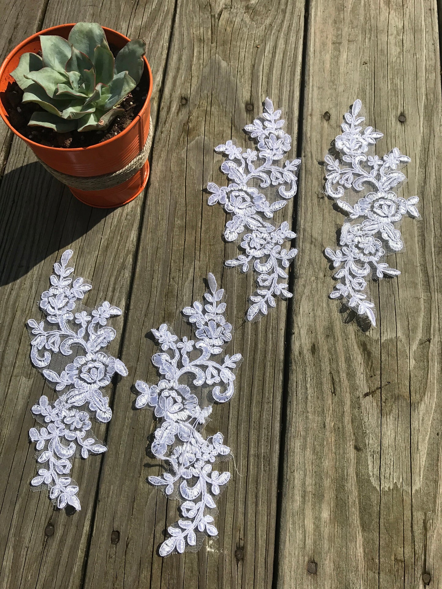 A92 Lace appliques ,wedding applique, TWO PAIRS White color Lace appliques,9" length x 3" width Embroidered Appliques A92