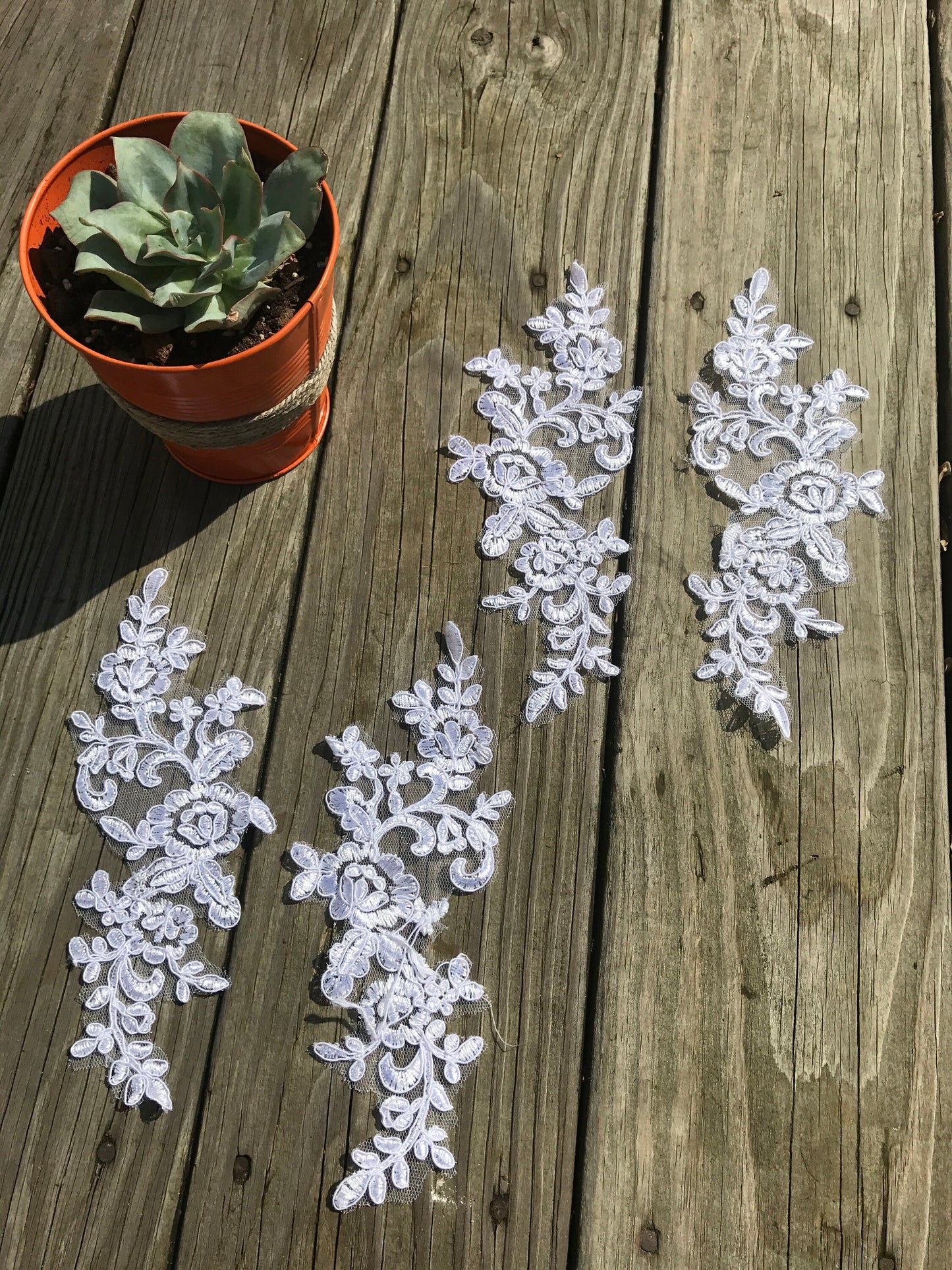 A92 Lace appliques ,wedding applique, TWO PAIRS White color Lace appliques,9" length x 3" width Embroidered Appliques A92