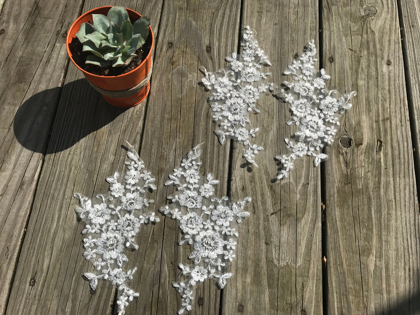 A70 Lace appliques ,wedding applique, Two Pairs Lace appliques,White color, Embroidered Appliques A70