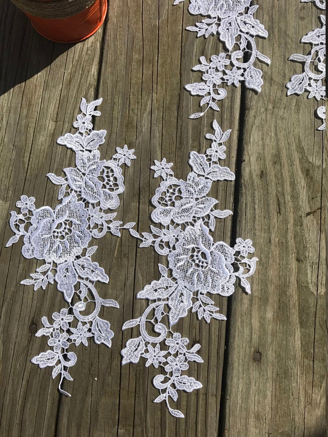 A75 Lace appliques ,wedding applique, Two Pairs Lace appliques,White color, Embroidered Appliques A75