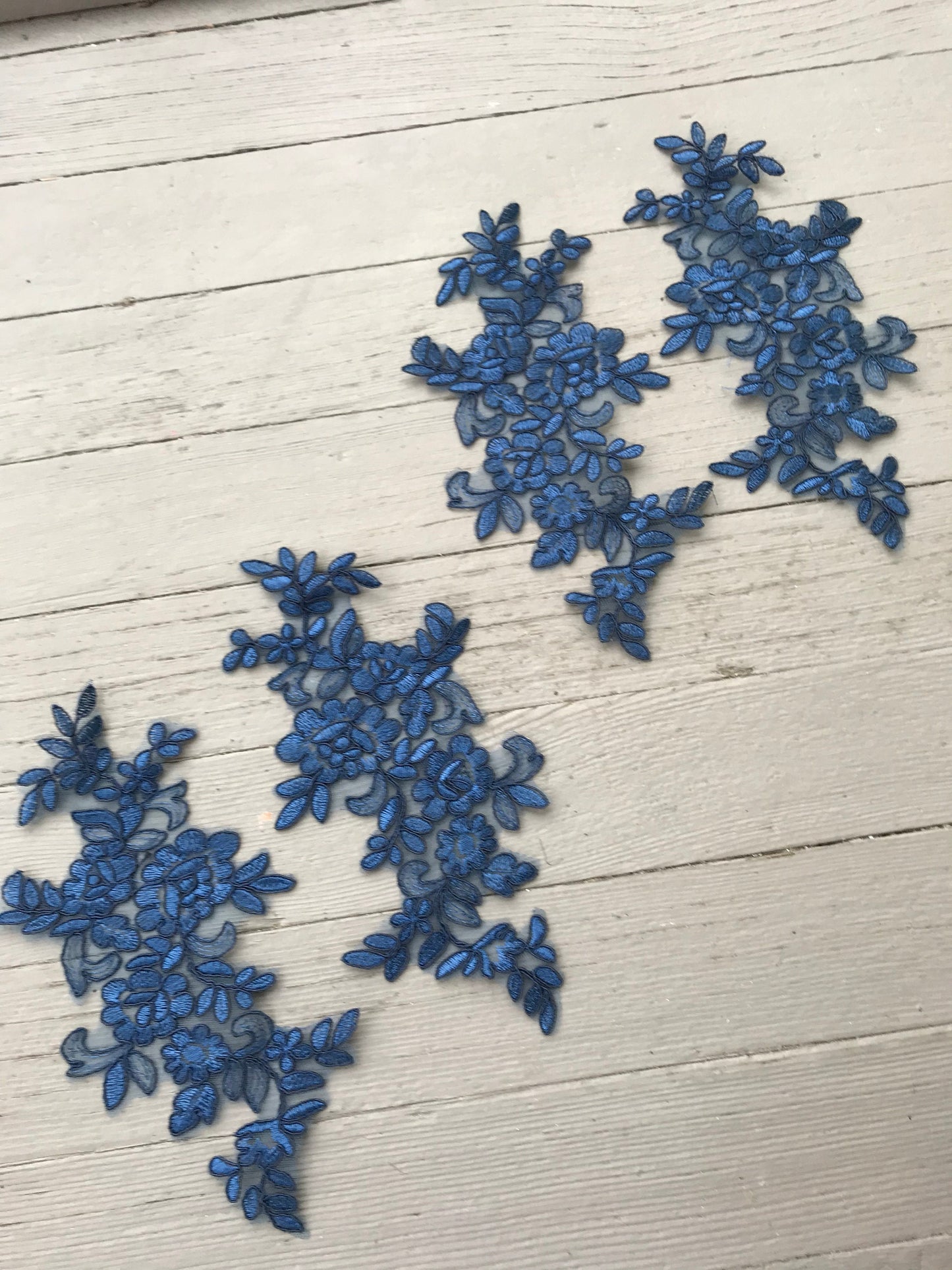 A126 Lace appliques ,wedding applique, Two Pairs Navy color Lace appliques, Embroidered Appliques