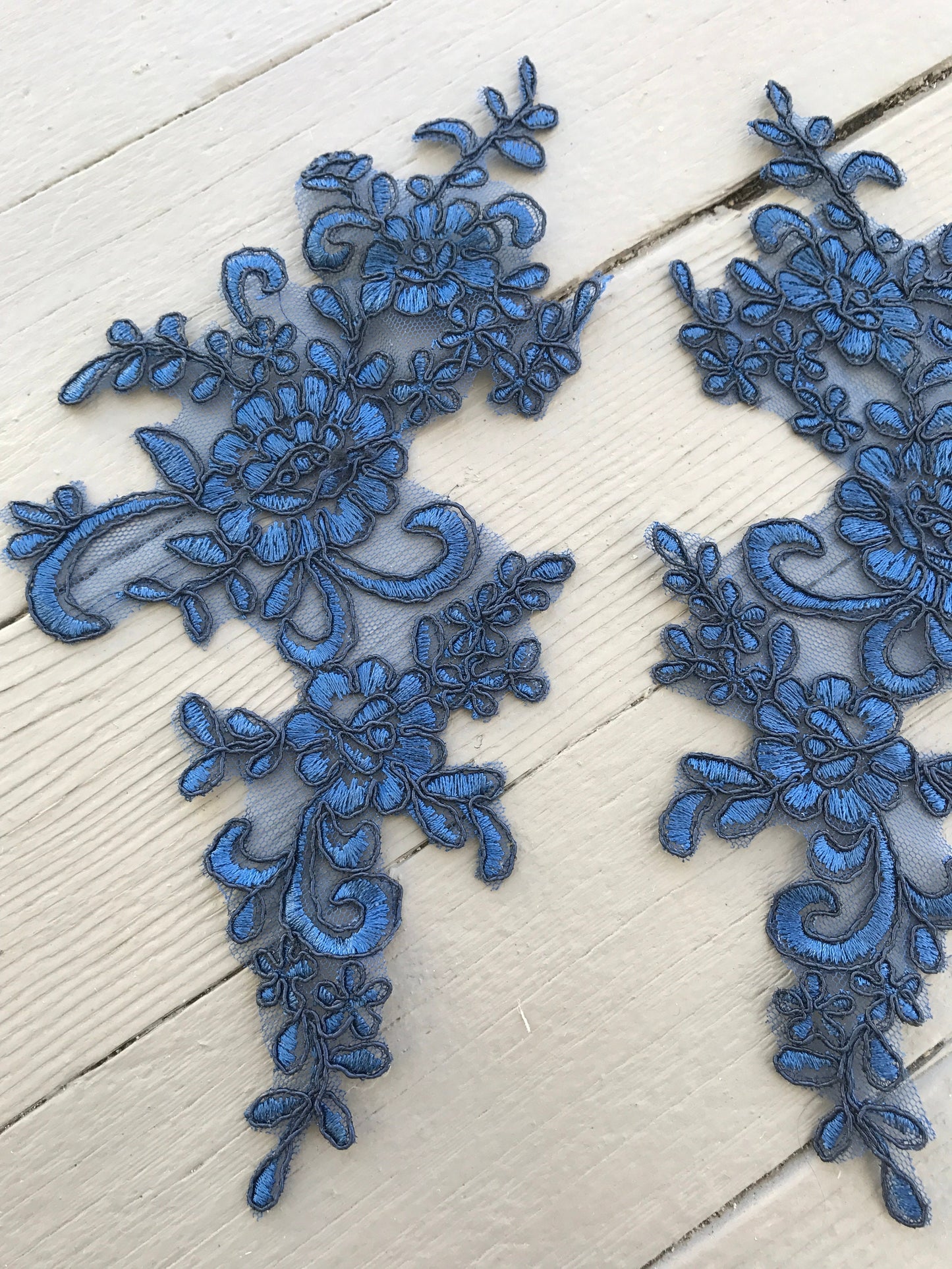 A129 Lace appliques ,wedding applique, Two Pairs Navy color Lace appliques, Embroidered Appliques