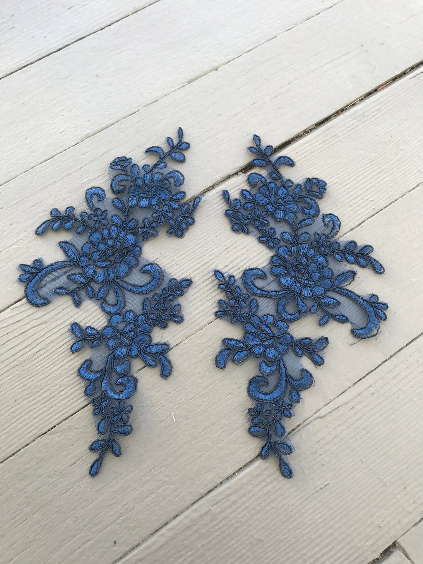 A129 Lace appliques ,wedding applique, Two Pairs Navy color Lace appliques, Embroidered Appliques