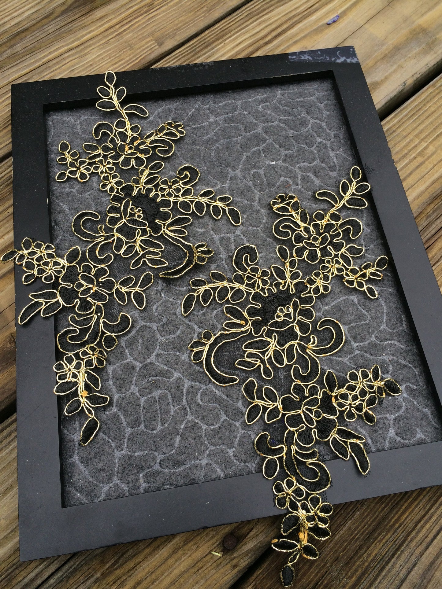 A111 Lace appliques ,wedding applique, Two Pairs Black color with gold bone Lace appliques, Embroidered Appliques