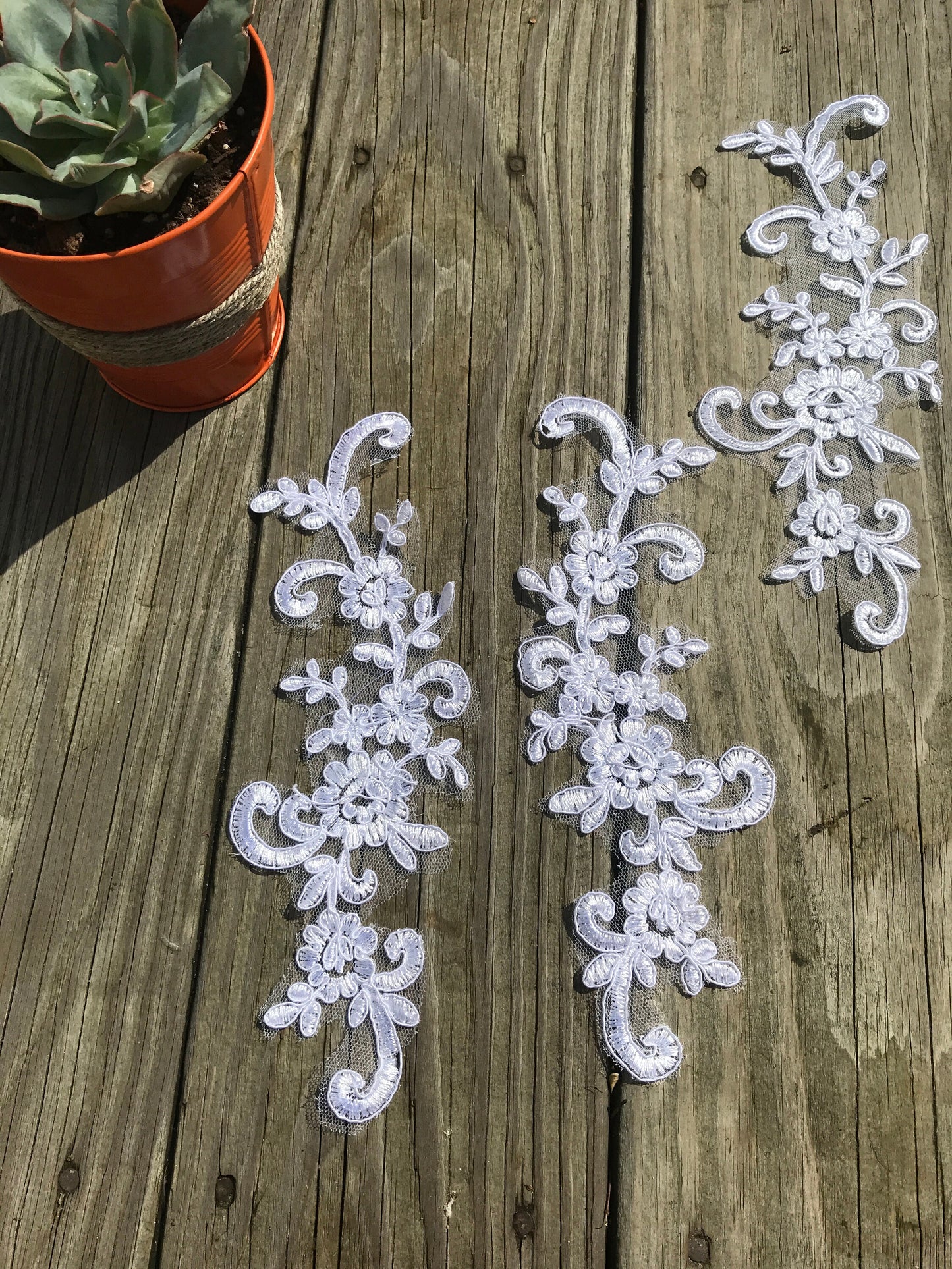 A87 Lace appliques ,wedding applique, TWO PAIRS White color Lace appliques,10" length x 3" width Embroidered Appliques A87