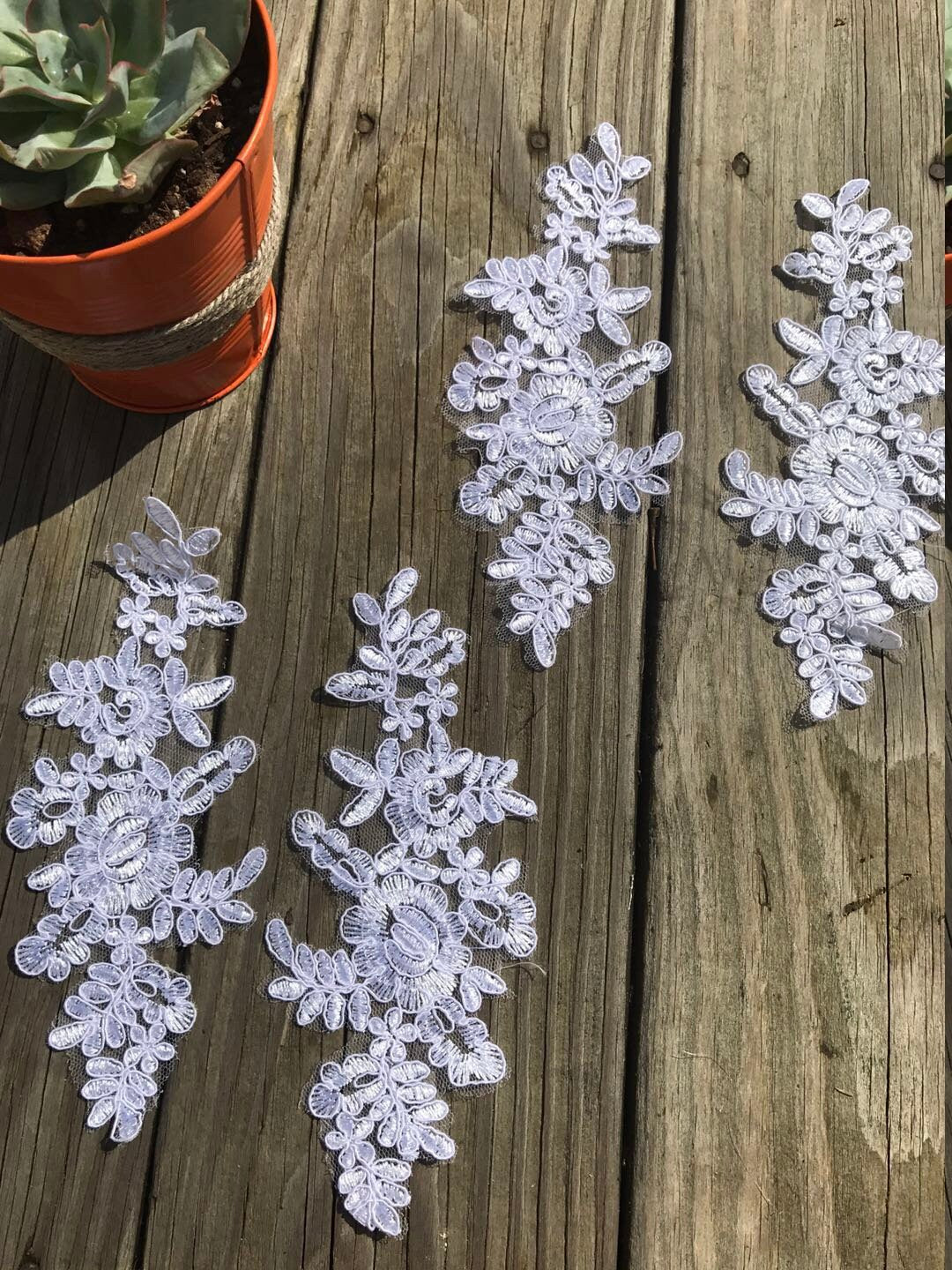 A98 Lace appliques ,wedding applique, TWO PAIRS Lace appliques,White color, Embroidered Appliques