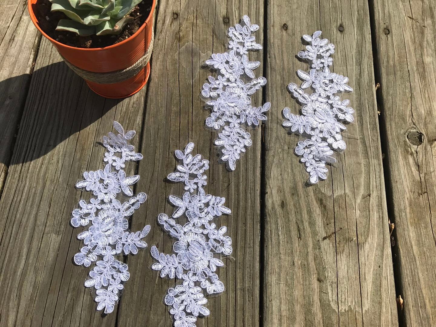 A98 Lace appliques ,wedding applique, TWO PAIRS Lace appliques,White color, Embroidered Appliques