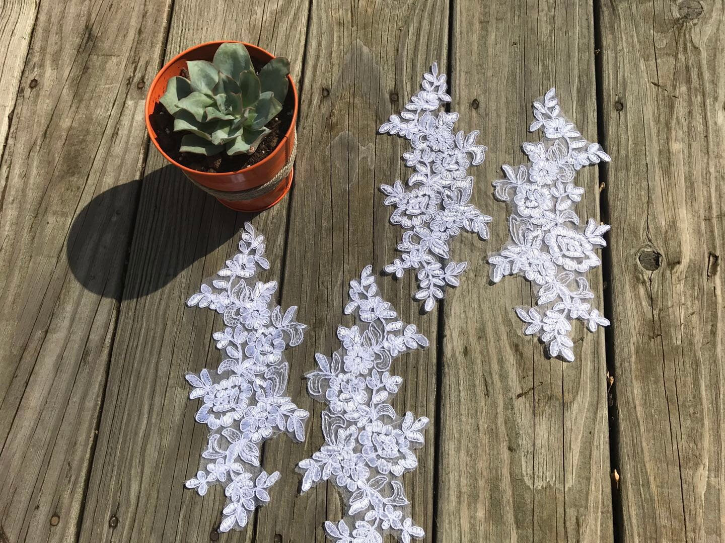 A94 Lace appliques ,wedding applique, TWO PAIRS White color Lace appliques,10" length x 4" width Embroidered Appliques A94