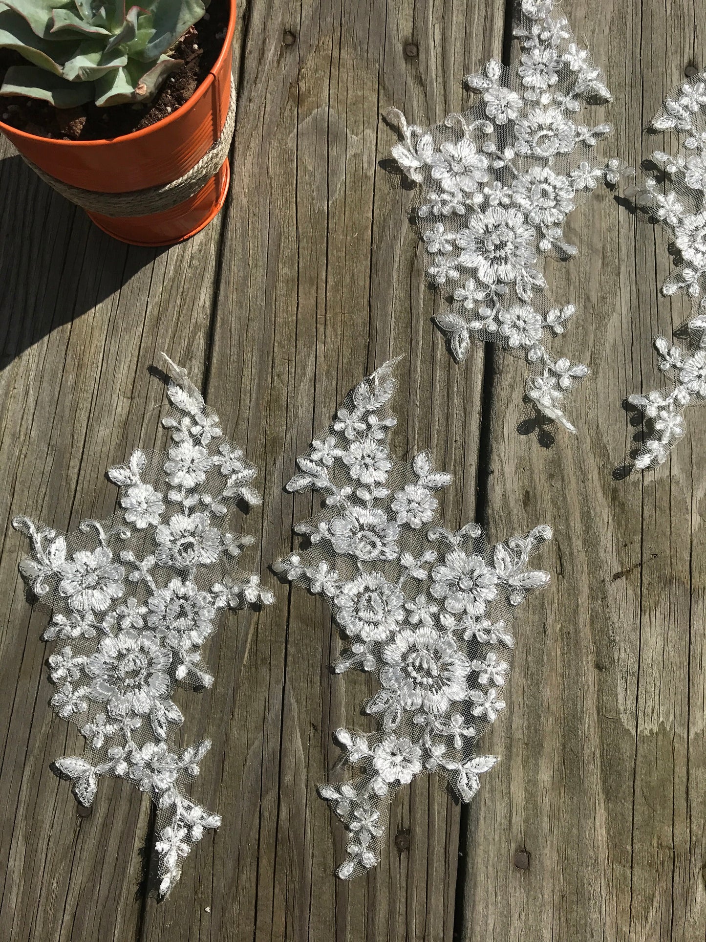 A70 Lace appliques ,wedding applique, Two Pairs Lace appliques,White color, Embroidered Appliques A70