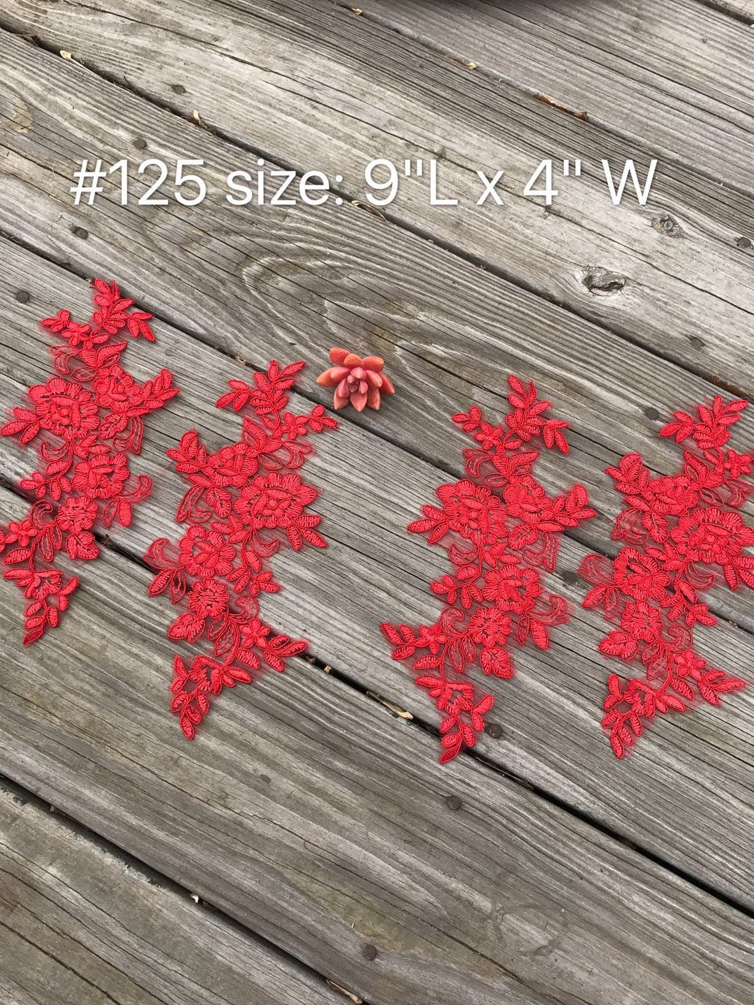 A125 Lace appliques ,wedding applique, Two Pairs red color Lace appliques,Embroidered Appliques