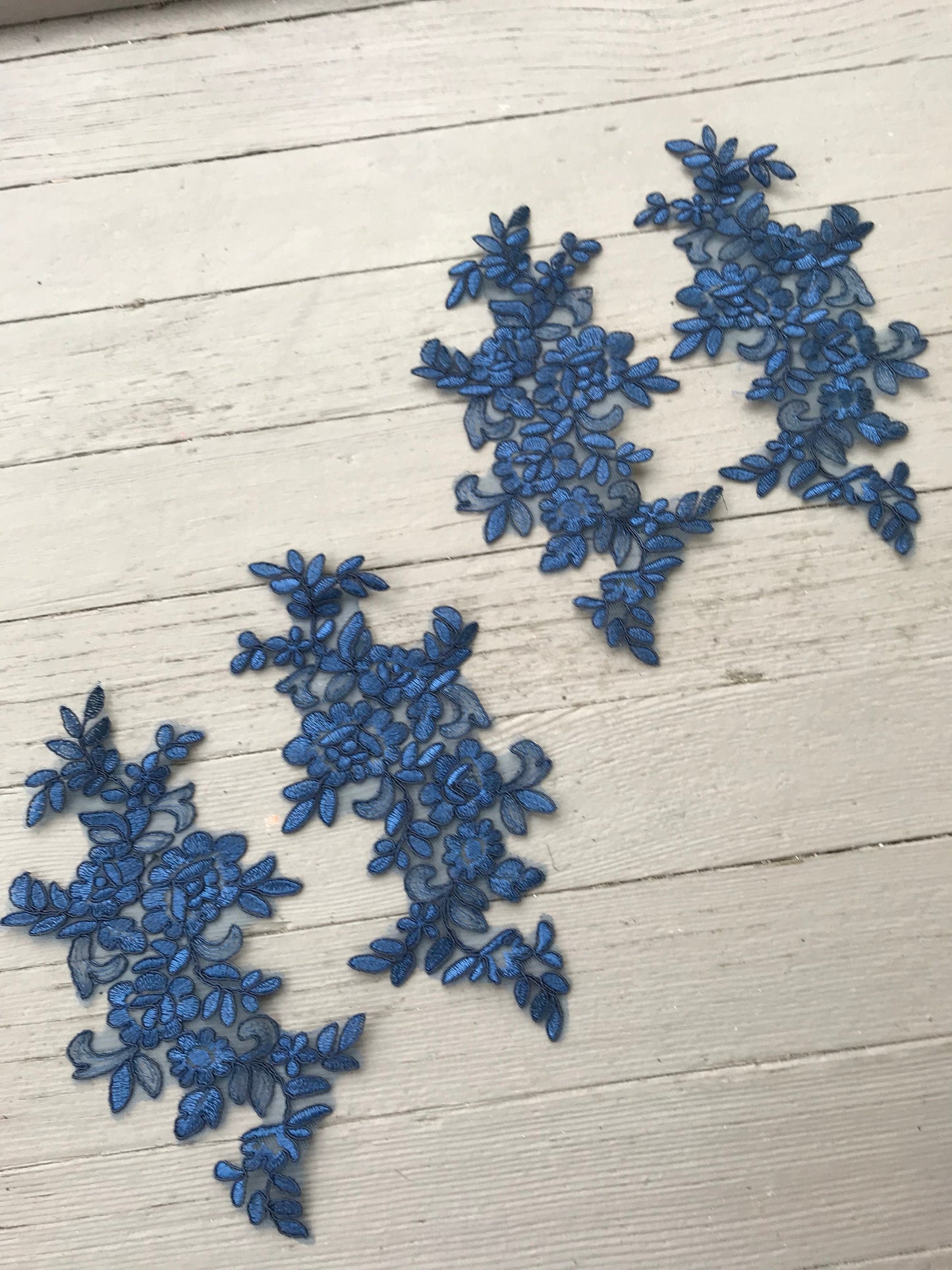 A126 Lace appliques ,wedding applique, Two Pairs Navy color Lace appliques, Embroidered Appliques