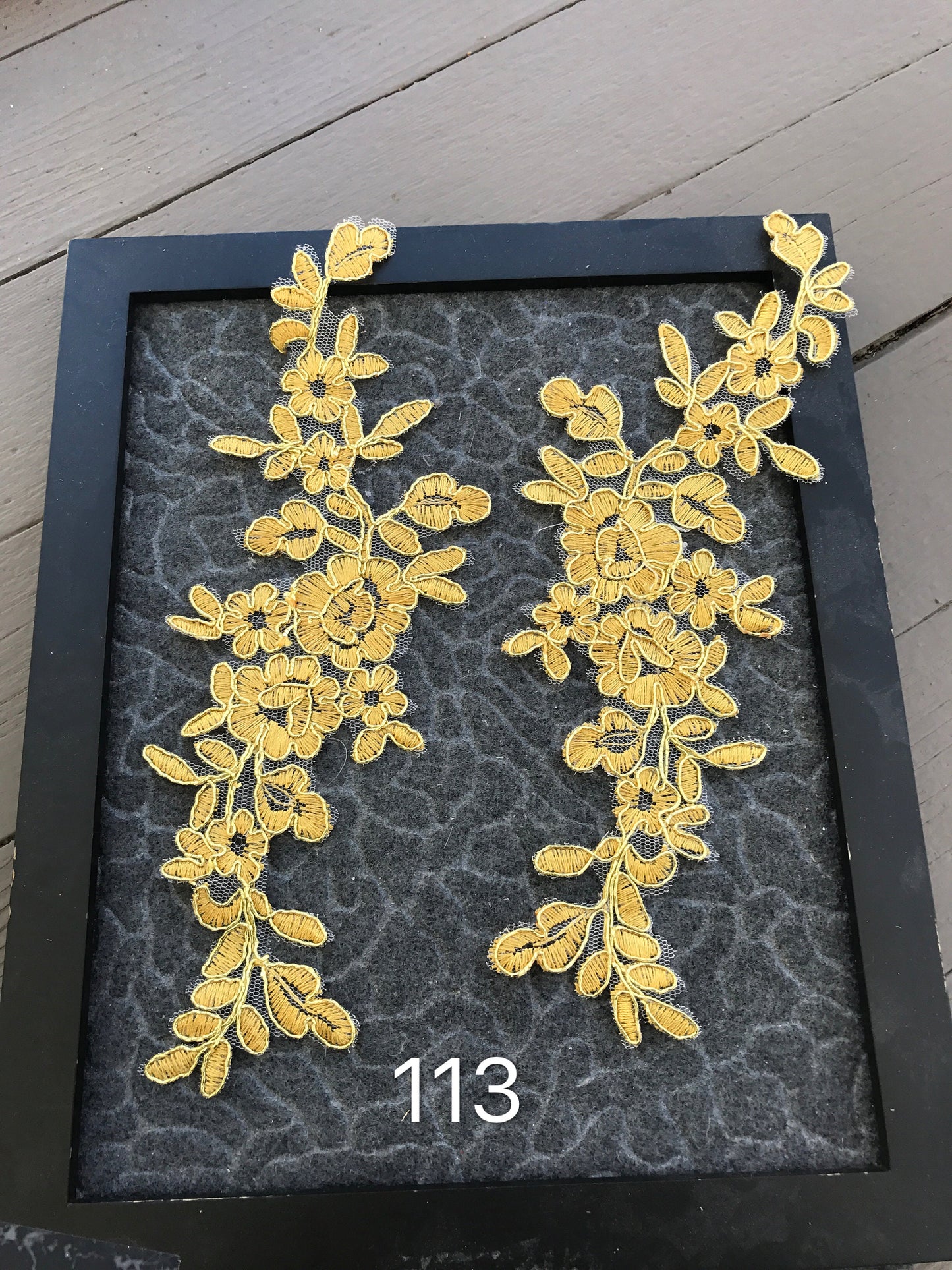 A113 Lace appliques ,wedding applique, Two Pairs gold color Lace appliques, Embroidered Appliques