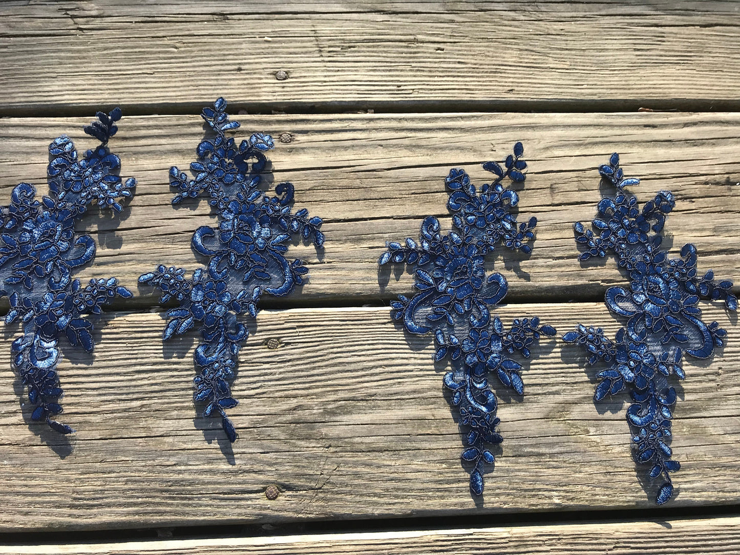 A129 Lace appliques ,wedding applique, Two Pairs Navy color Lace appliques, Embroidered Appliques