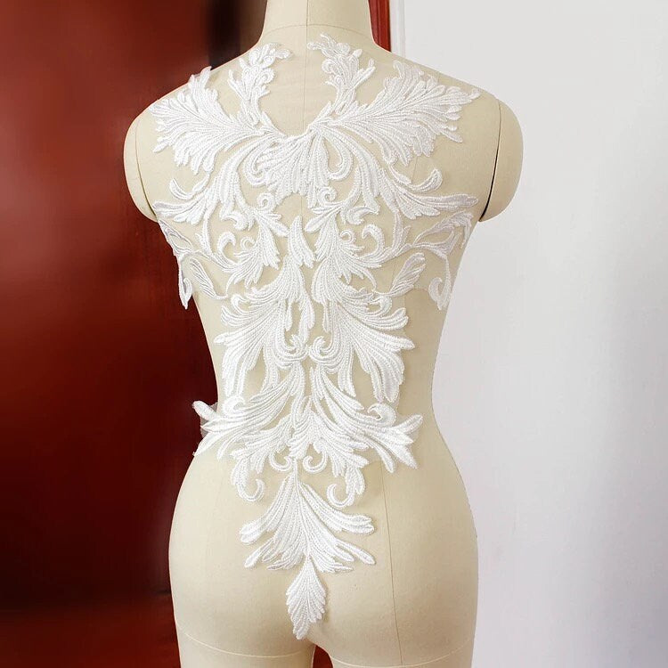E12 One Piece Off White Color Lace Neckline Trim applique,Wedding Dress applique, Lace Neckline Trim Embroidery Patch size: 23”x14”