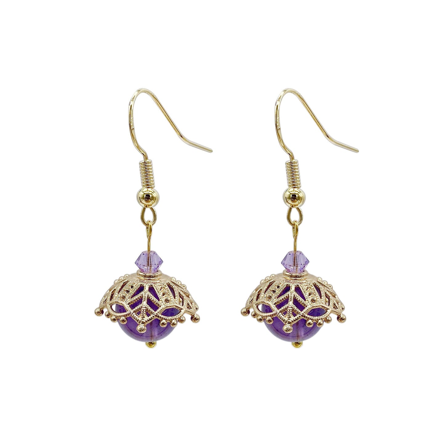 handmade earrings, Dangle Earrings, Gold plated Hook with Amethyst
