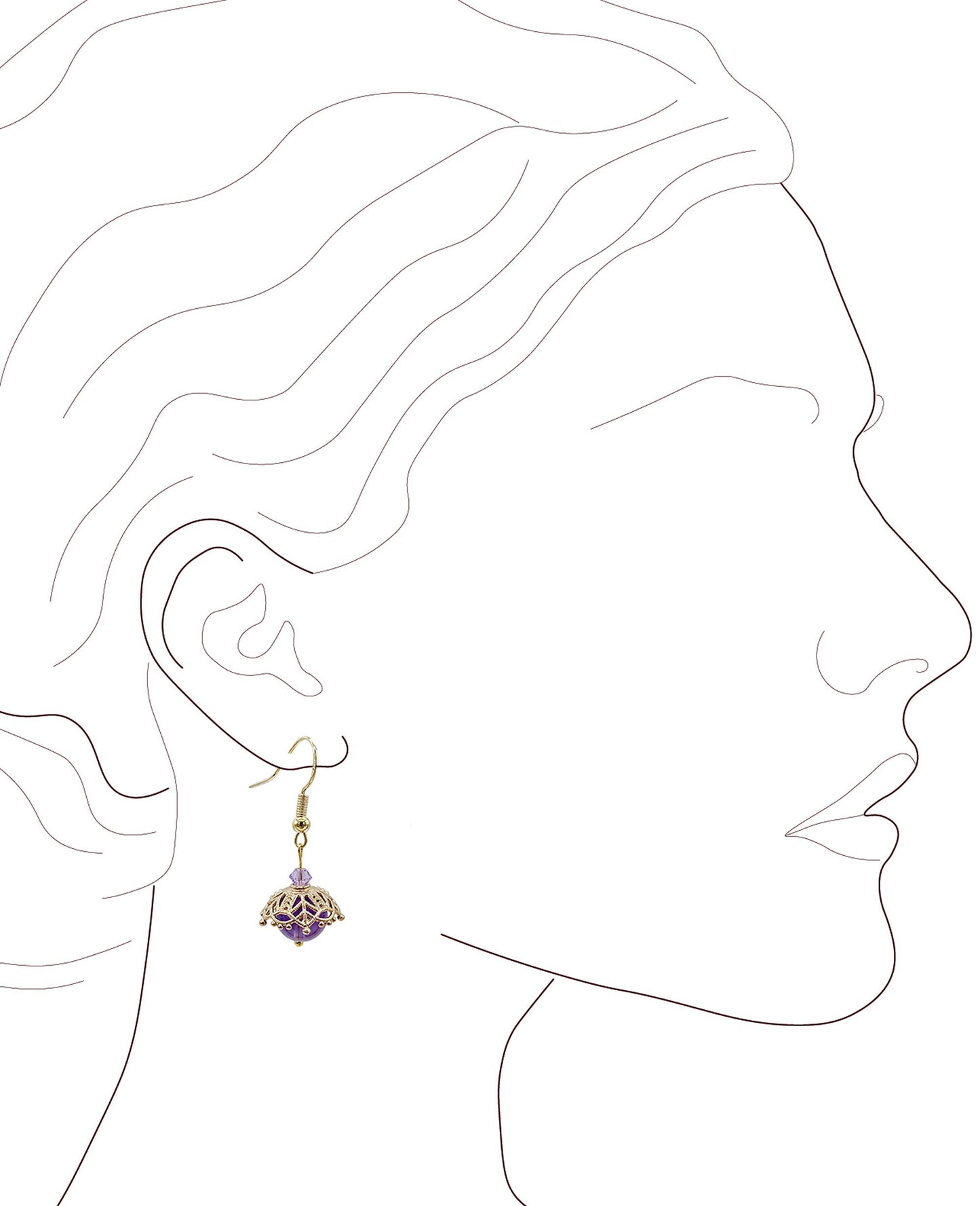 handmade earrings, Dangle Earrings, Gold plated Hook with Amethyst