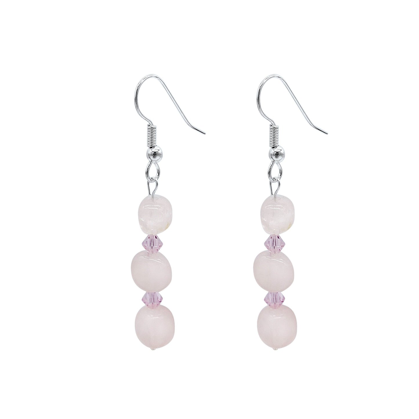 handmade earrings, Dangle Earrings, Silver plated Hook with Rose Quartz Crystal