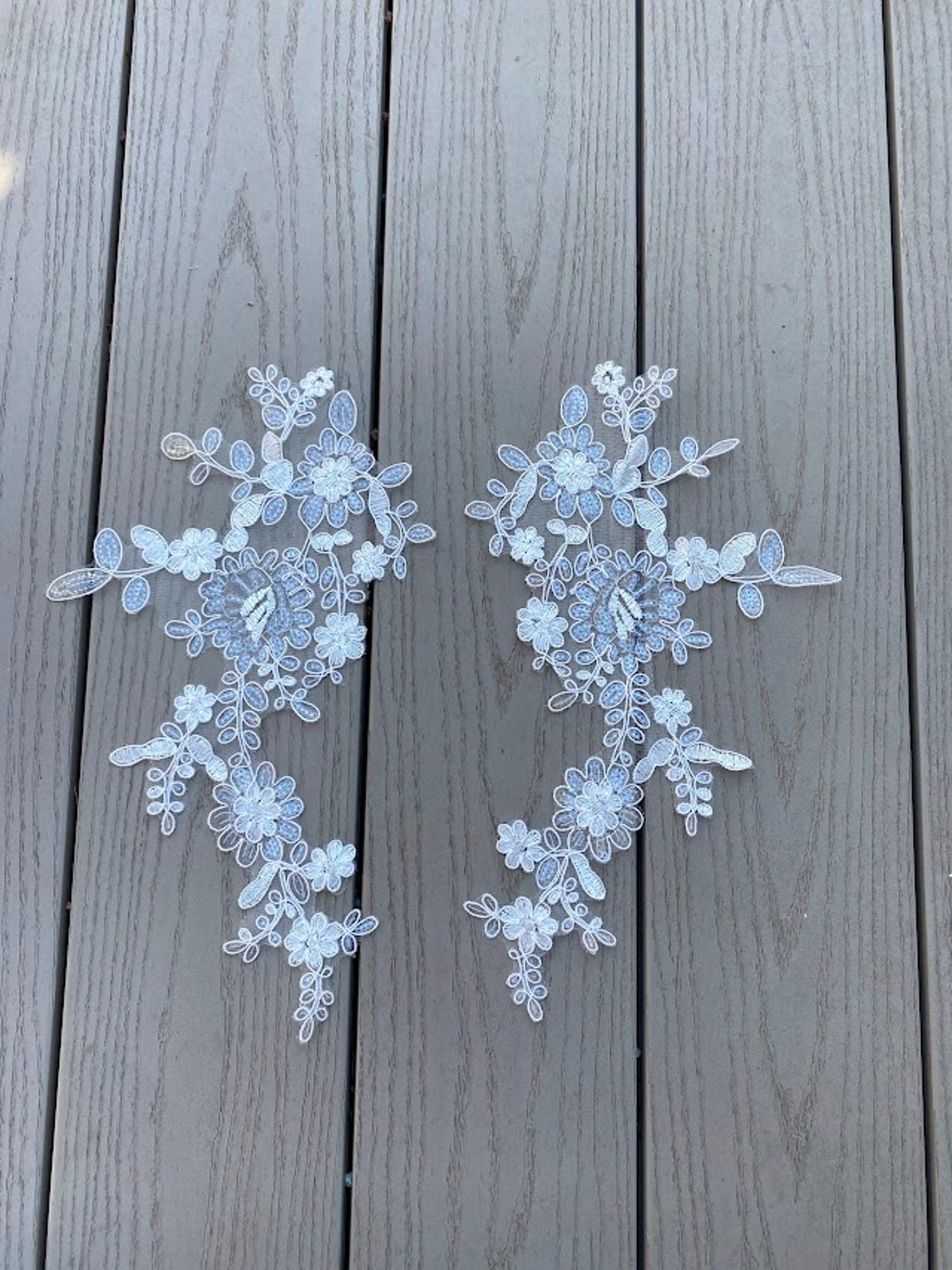 A156 Lace appliques ,wedding applique, Two Pairs Lace appliques,White color, Embroidered Appliques