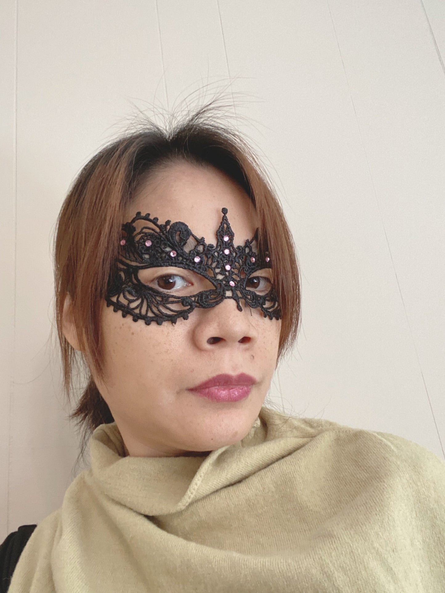 Black soft Lace Mask with pink color Crystals Glass Rhinestone , Embroidery Mask, Black Mask, Party Mask, Wedding Mask, Halloween Mask