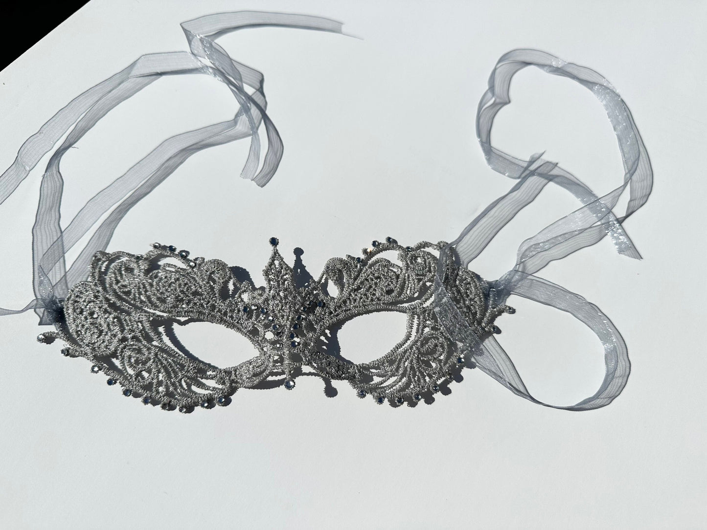 Gray Color ( hard) Lace Mask with Clear color Crystals Glass Rhinestone , Embroidery Mask, Party Mask, Wedding Mask, Halloween Mask