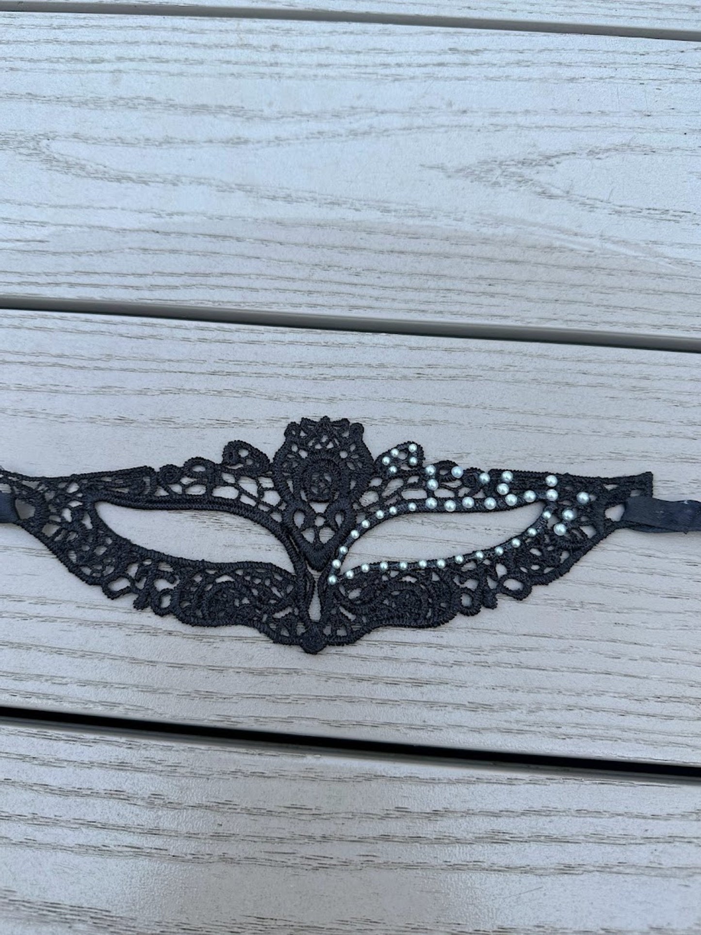 White Resin Pearls with Black soft Lace Mask, Embroidery, Appliques, Black Mask, Party Mask, Wedding Mask, Halloween Mask