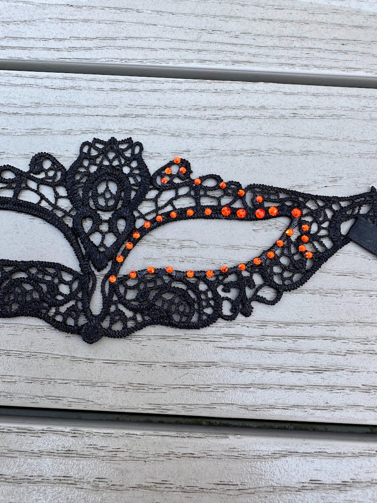 Orange Color Rhinestones with Black soft Lace Mask, Embroidery, Appliques, Black Mask, Party Mask, Wedding Mask, Halloween Mask