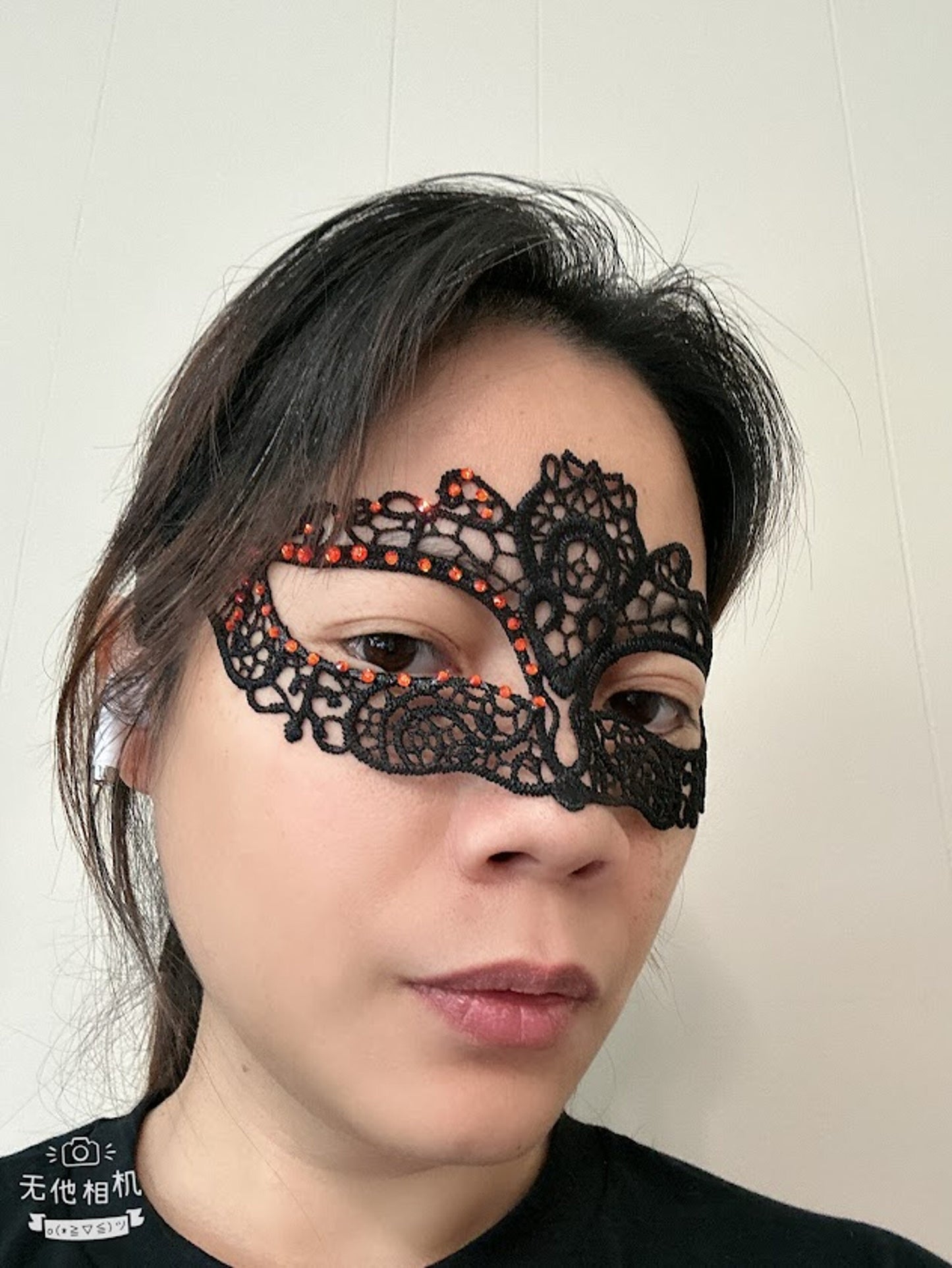 Orange Color Rhinestones with Black soft Lace Mask, Embroidery, Appliques, Black Mask, Party Mask, Wedding Mask, Halloween Mask